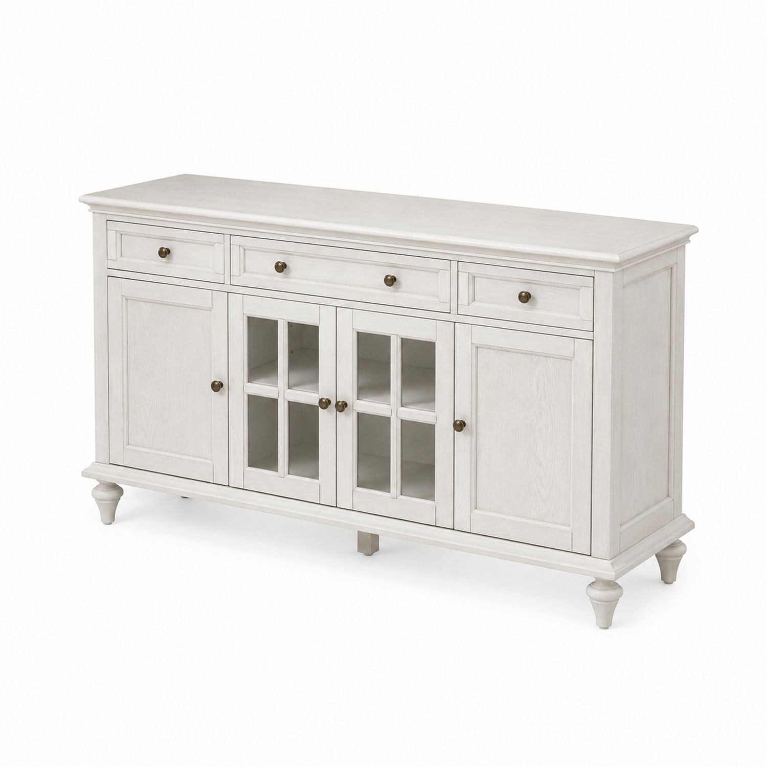 Aparador de Madera de Roble con Puertas de Vidrio Templado Blanco