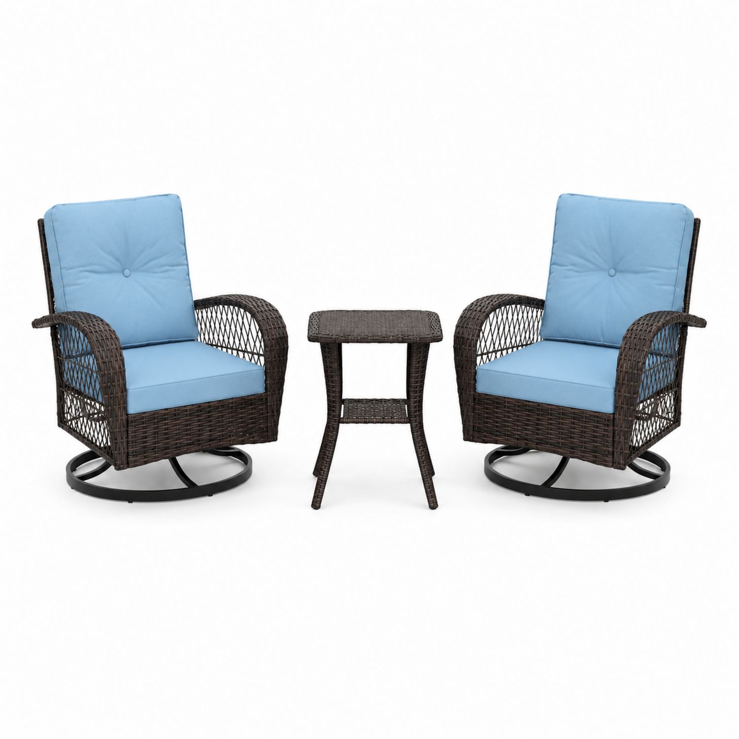 Conjunto de Ratán Sintético para Exterior con Cojines Azules