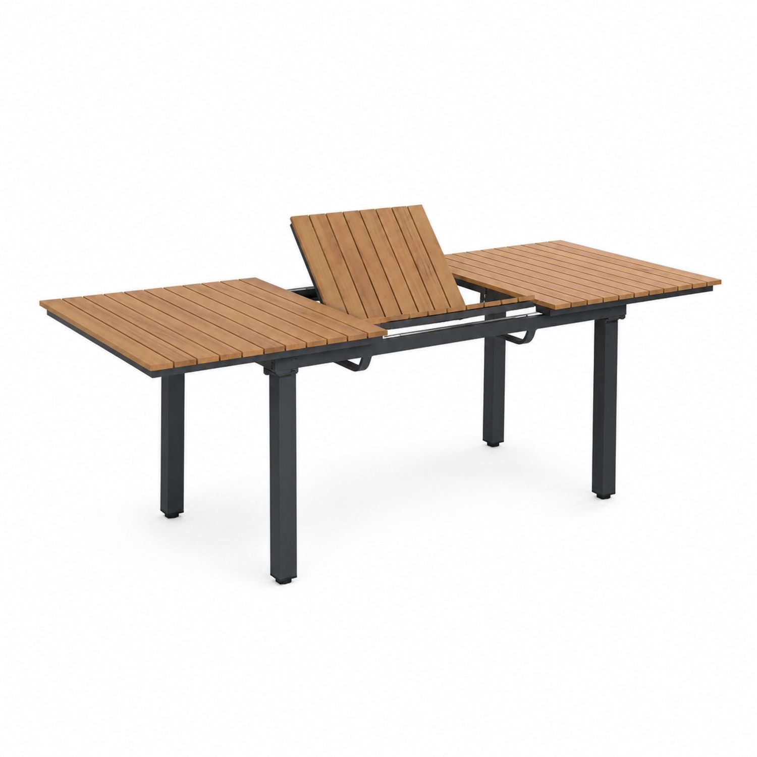 Mesa de comedor exterior extensible de aluminio y madera 150/210x90 cm Marrón/Negro