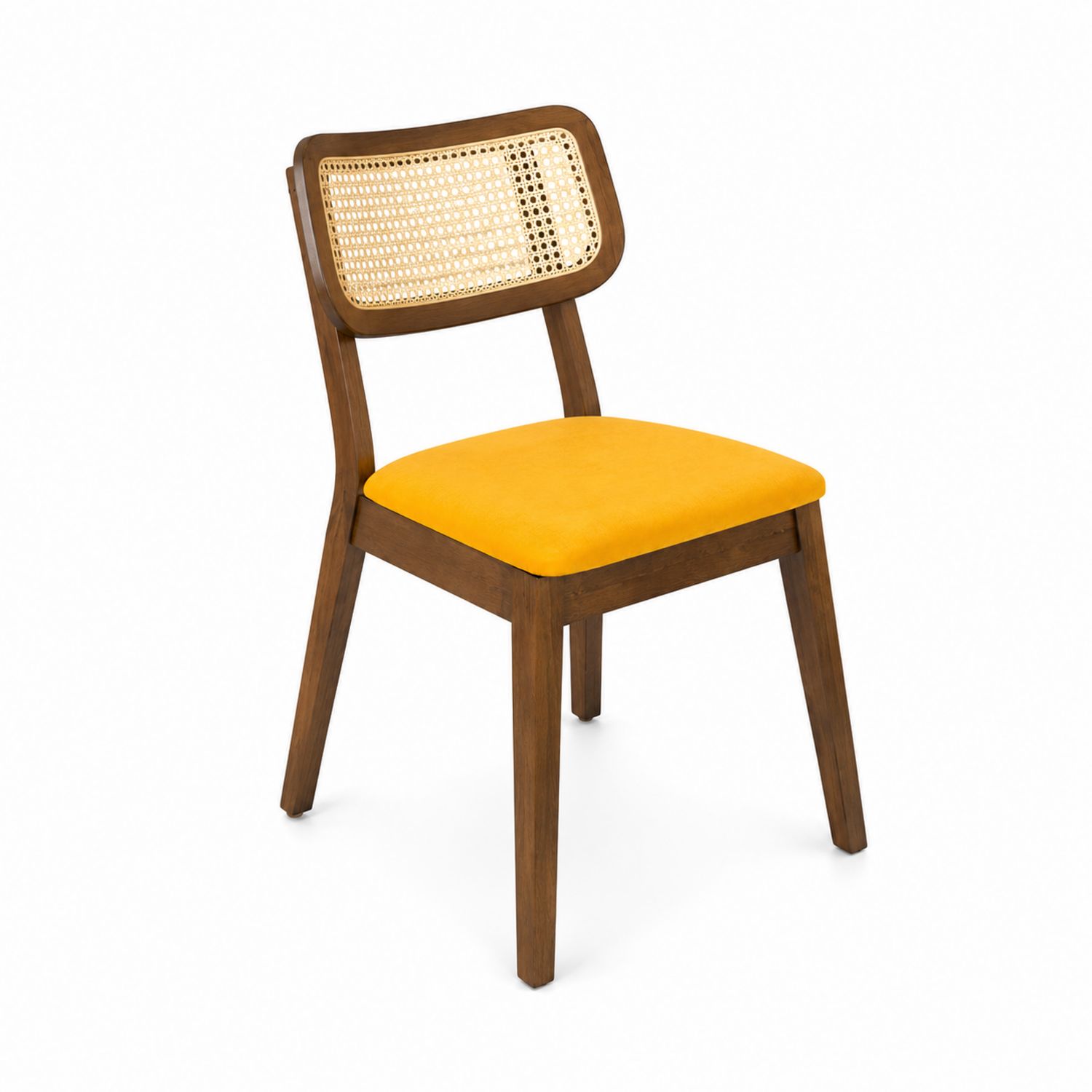 Silla de madera con asiento amarillo