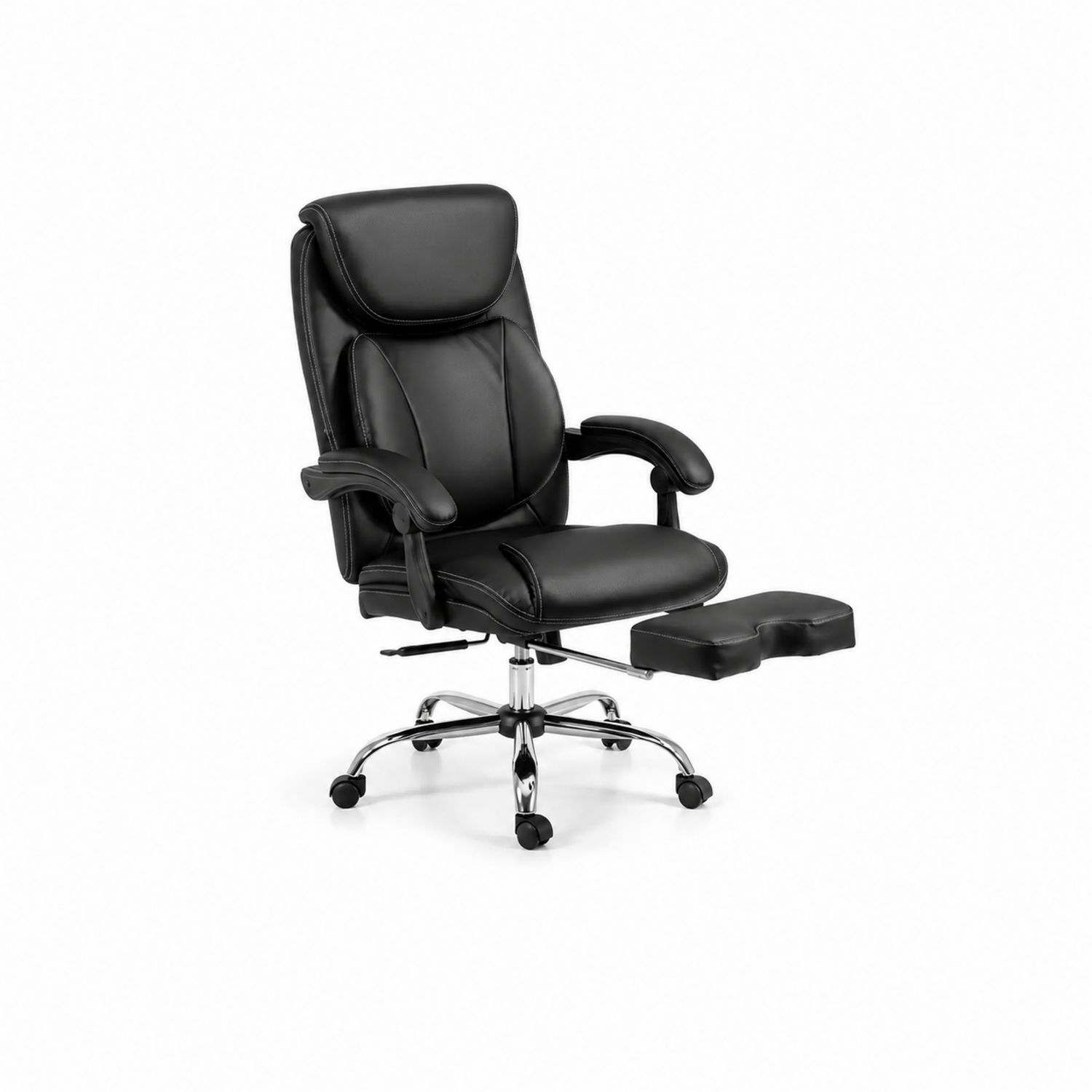 Silla de oficina ergonómica con reposapiés de cuero negro