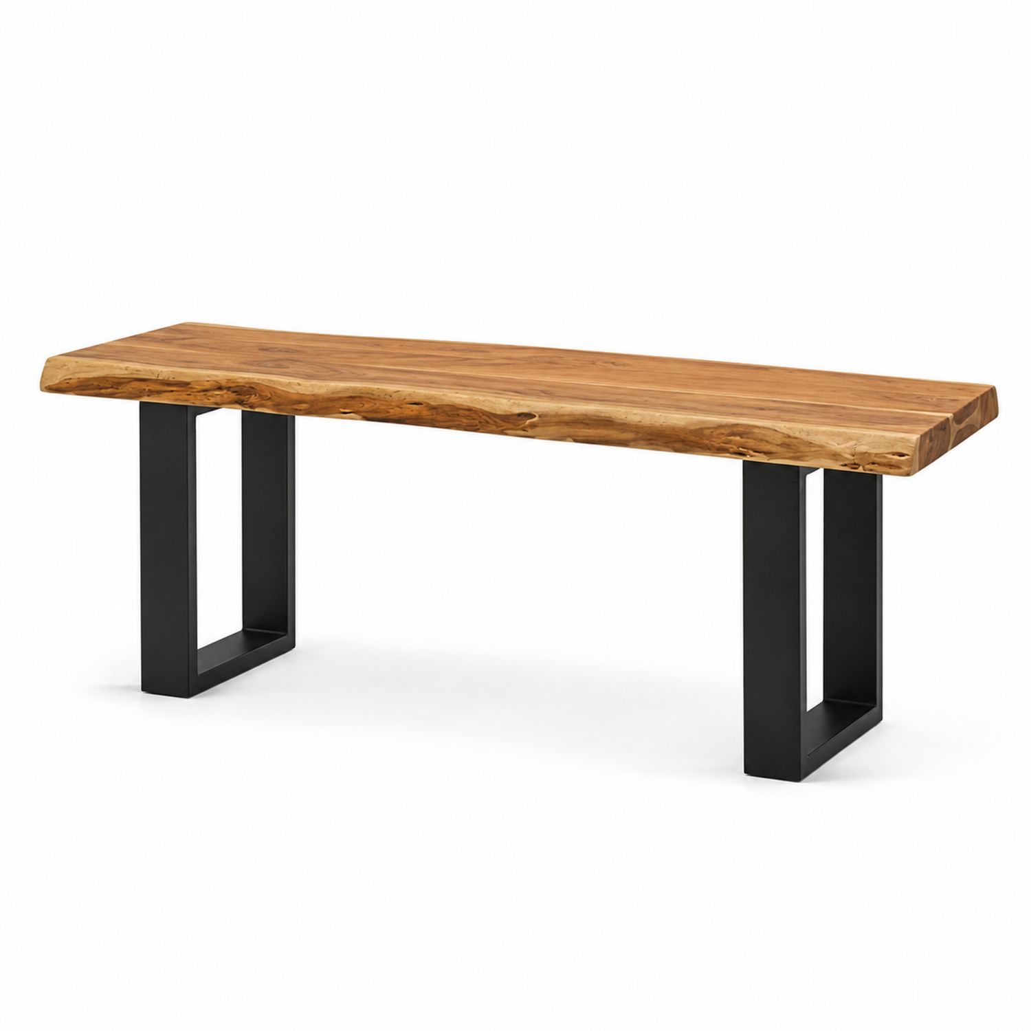Banco de madera de roble con patas metálicas negras 120x40x45 cm