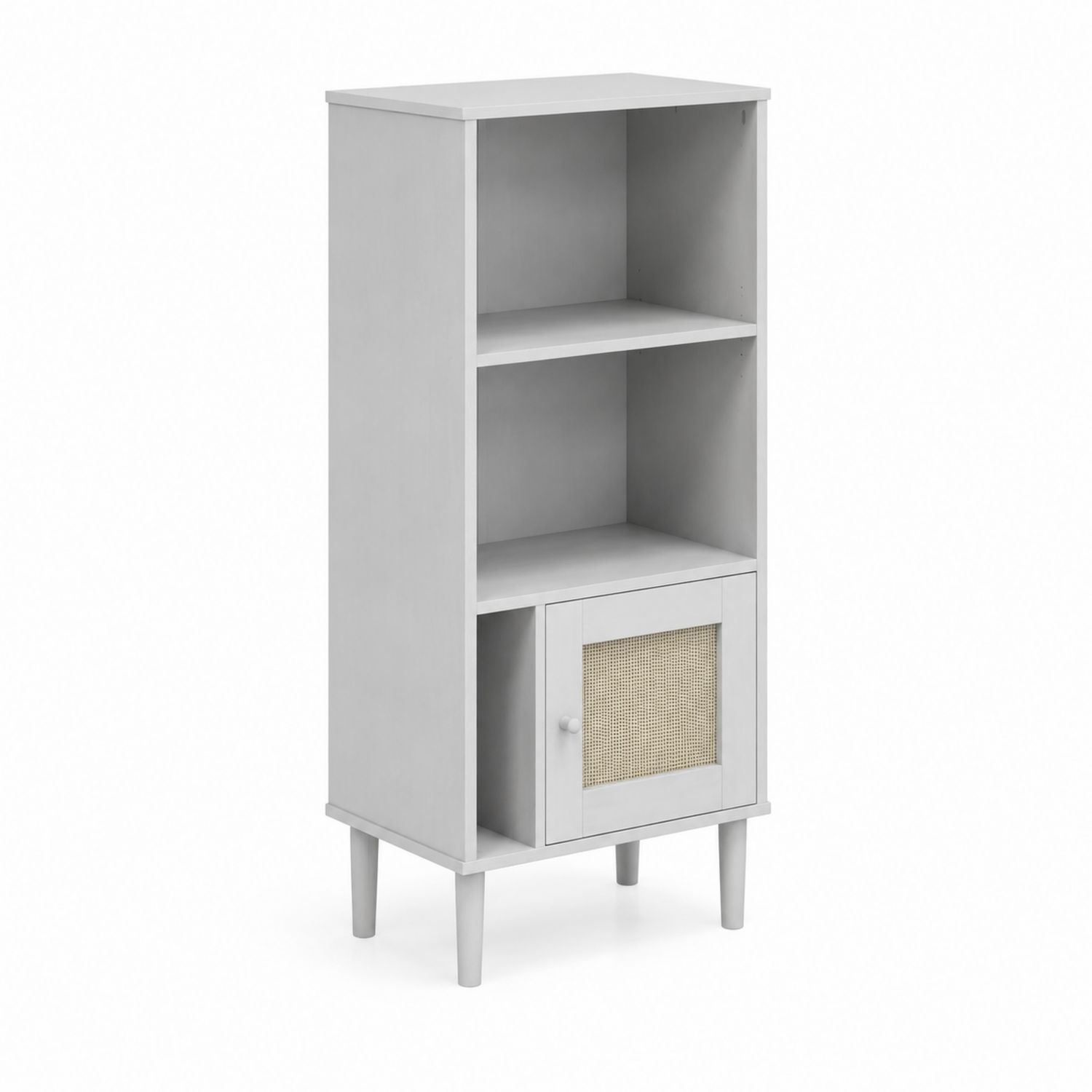 Librería de MDF Gris con Puerta de Ratán y Estantes