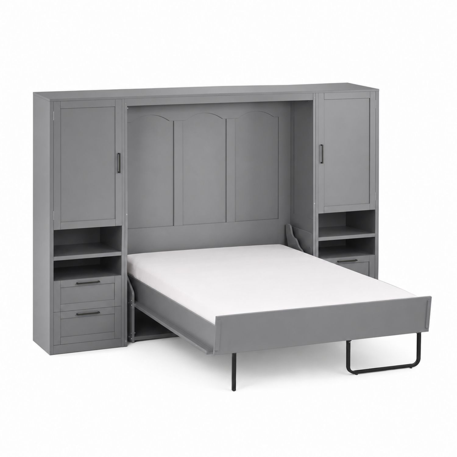 Cama abatible de madera y MDF gris con almacenamiento 200x150 cm
