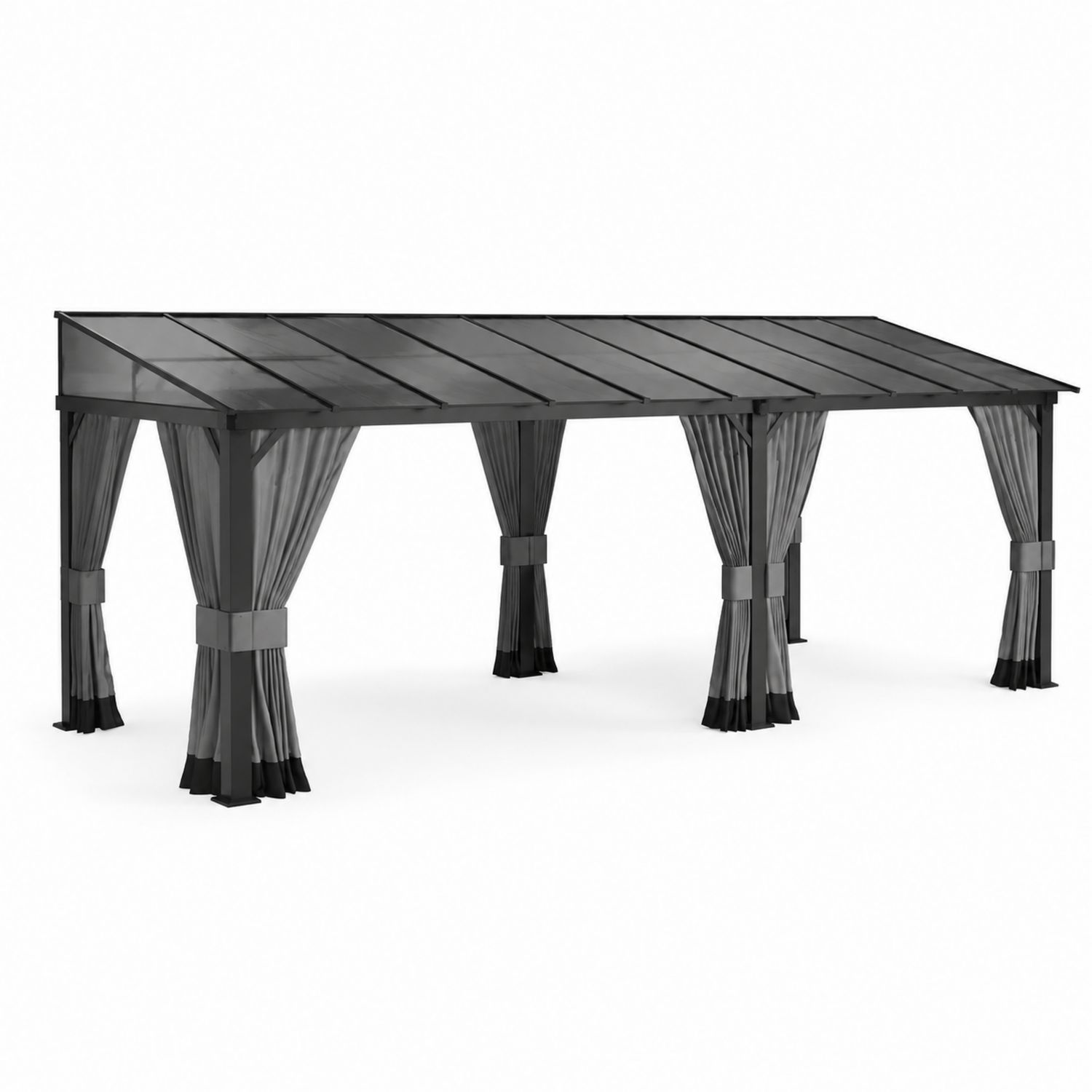 Gazebo in alluminio con tetto in policarbonato e tende