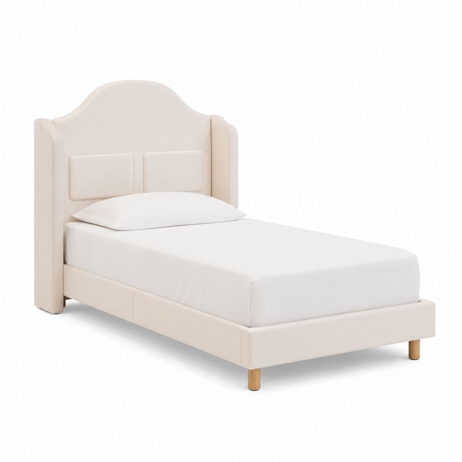 Letto singolo in legno e poliestere beige 200x90 cm