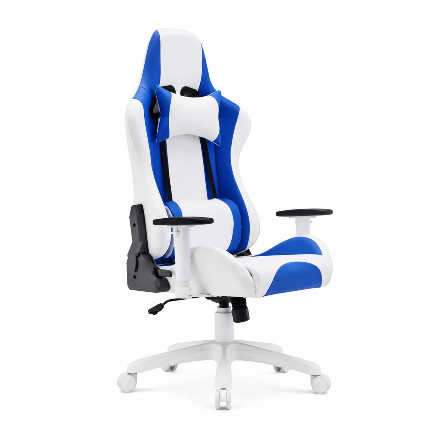 Sedia da ufficio in PU regolabile bianca e blu con supporto lombare