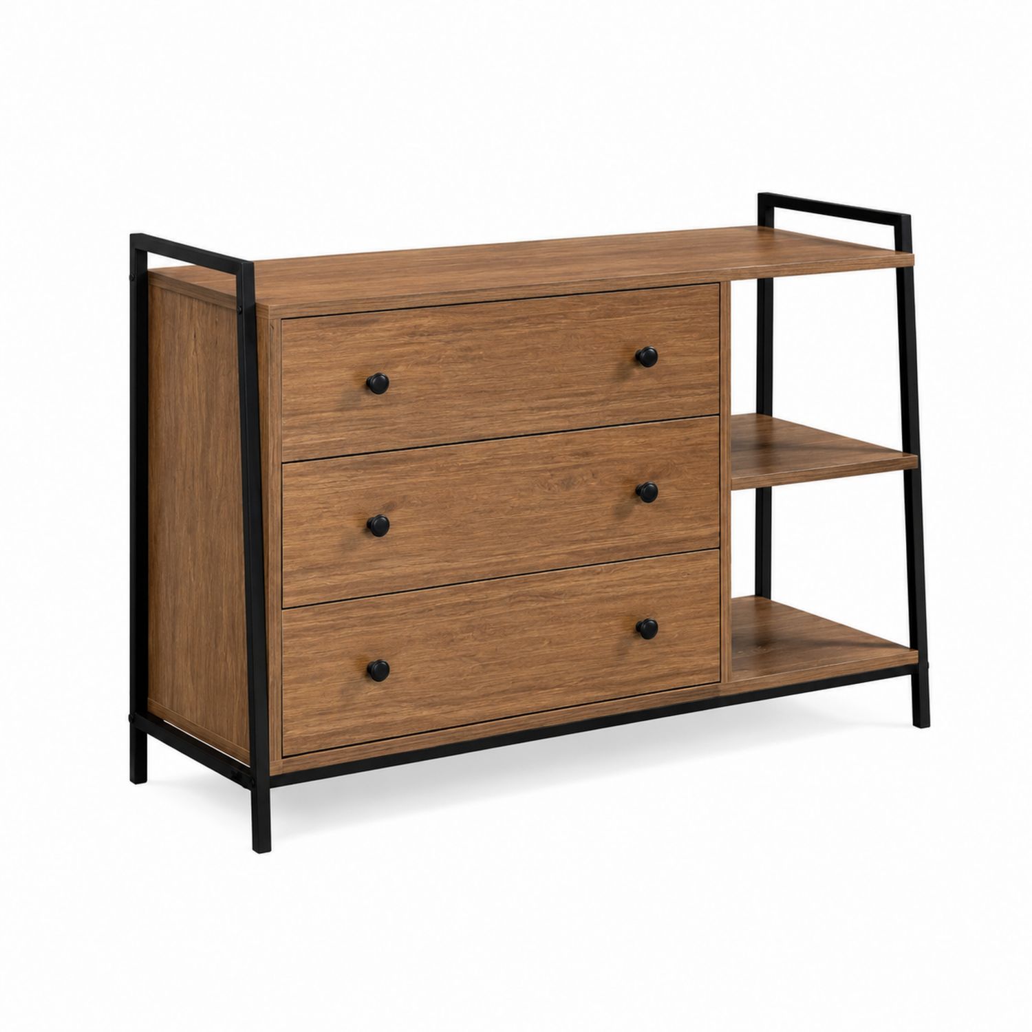 Cassettiera in Legno e Acciaio con 3 Cassetti, 120x40x85 cm, Rovere/Nero