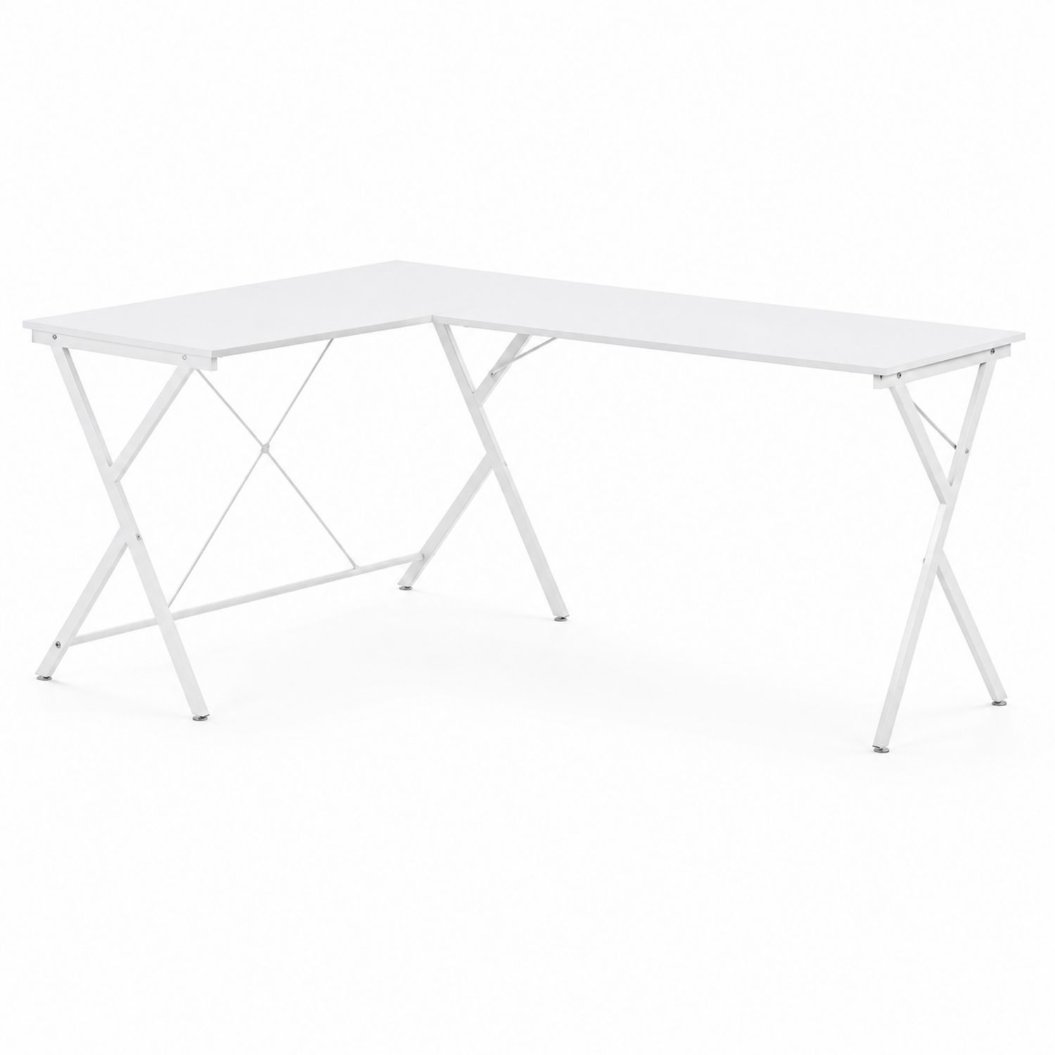 Scrivania Angolare in Legno MDF e Metallo Bianco 140x130x75 cm