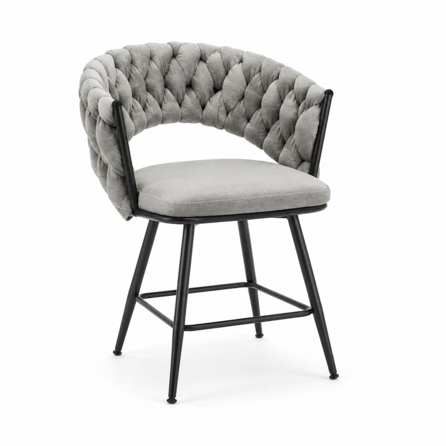 Sedia in Tessuto Grigio con Gambe in Metallo Nero