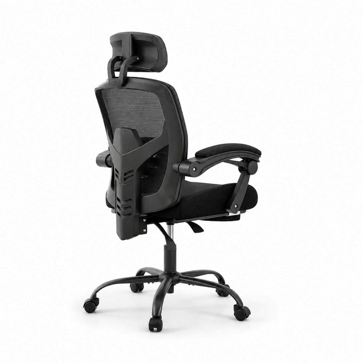 Sedia Ergonomica in Metallo e Rete con Poggiatesta Regolabile Nero