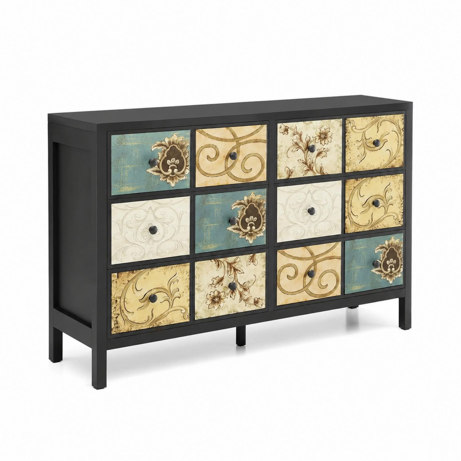 Cassettiera in MDF Multicolore a 12 Cassetti