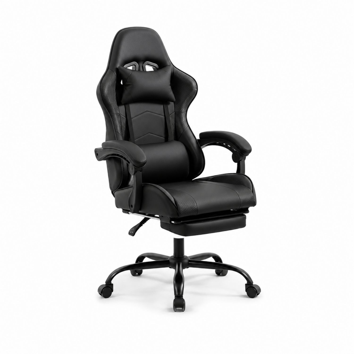 Sedia ergonomica in ecopelle nera con poggiapiedi