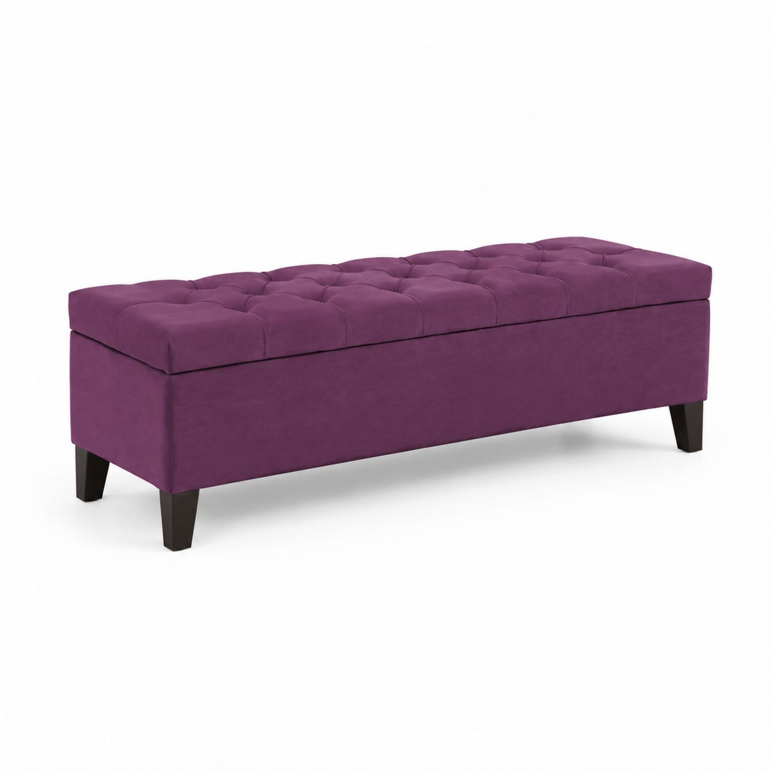 Panca Contenitore in Velluto Viola con Piedi in Legno