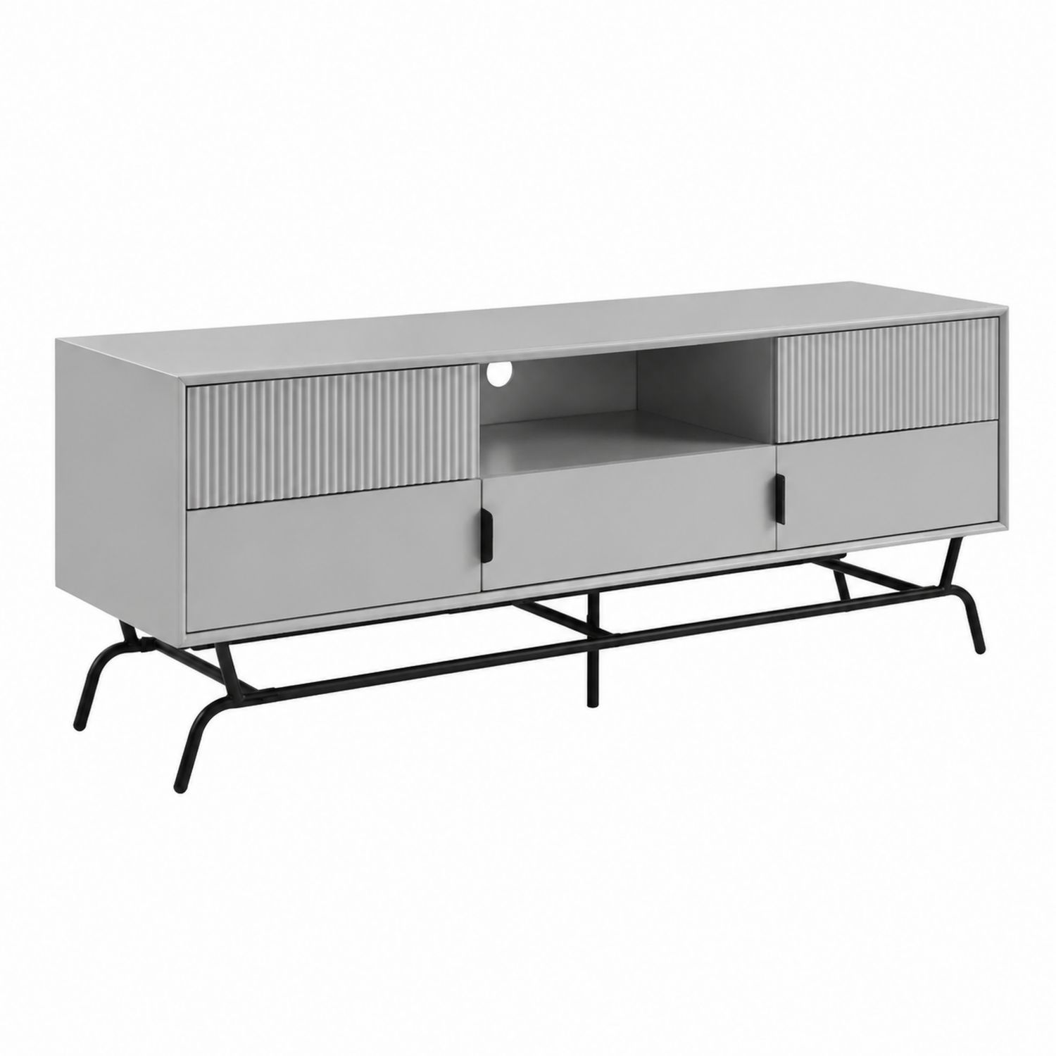 Mobile TV in Legno con Ante e Cassetti Grigio 150x40x50 cm