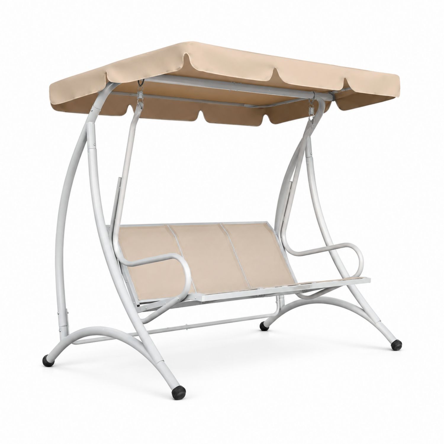 Sedia a Dondolo da Giardino in Metallo con Tettuccio Beige
