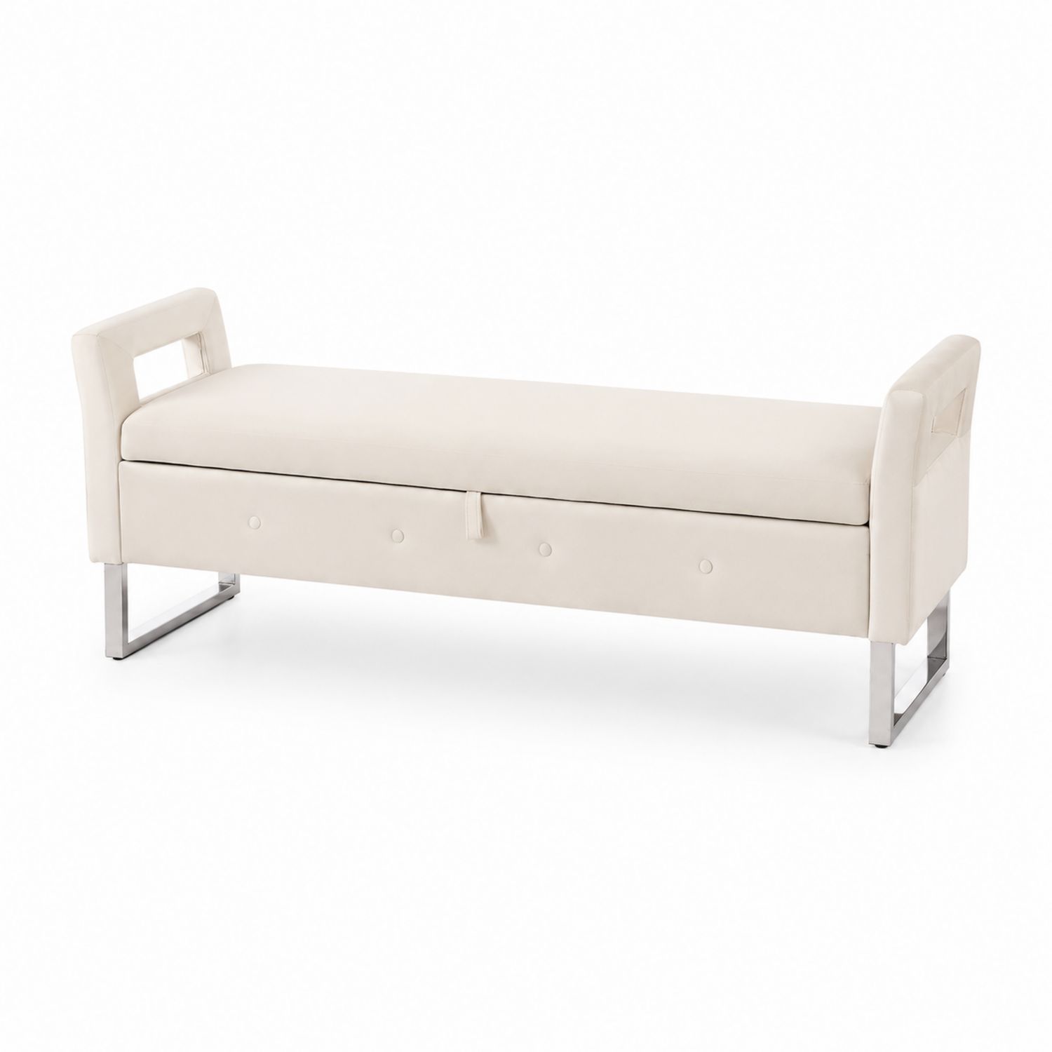 Panca in Pelle Sintetica Crema e Metallo Lucido 140x45x50 cm