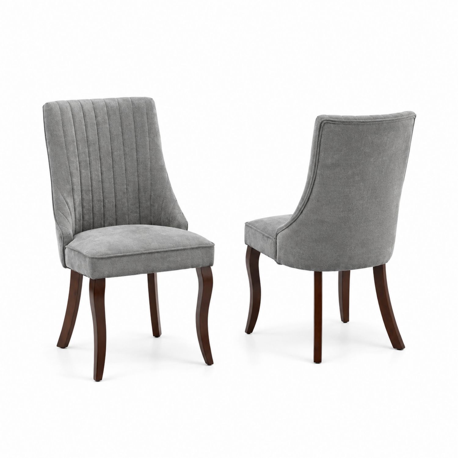Set 2 Sedie in Tessuto Grigio con Gambe in Legno