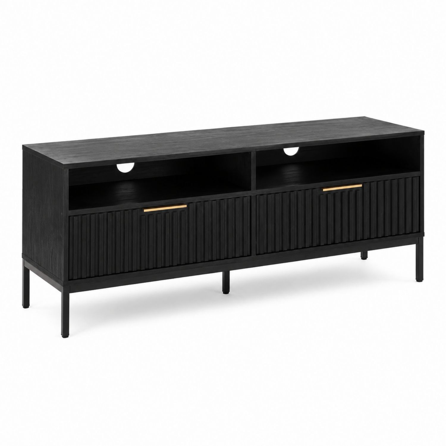 Mobile TV in legno MDF nero con dettagli dorati