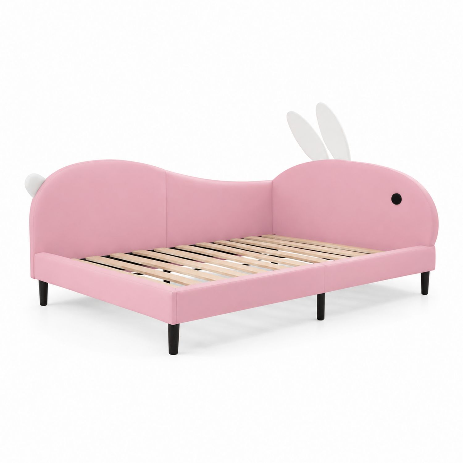 Letto per bambini in legno e similpelle rosa 160x80 cm forma coniglio