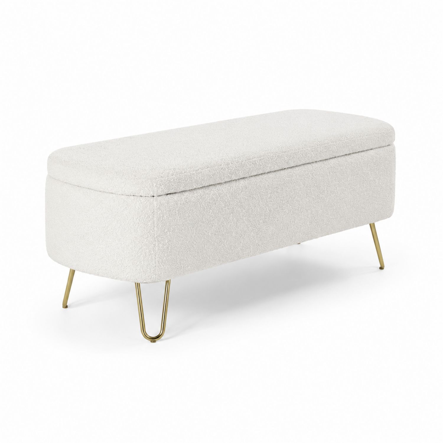 Panca in tessuto bouclé bianco con gambe in metallo