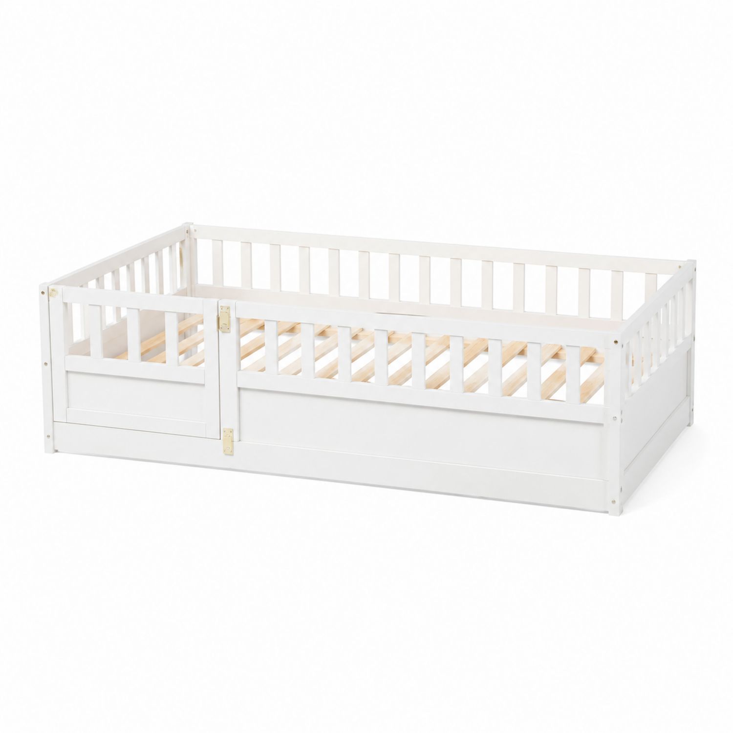 Letto per bambini in legno di pino bianco con ringhiera di sicurezza 140x70 cm