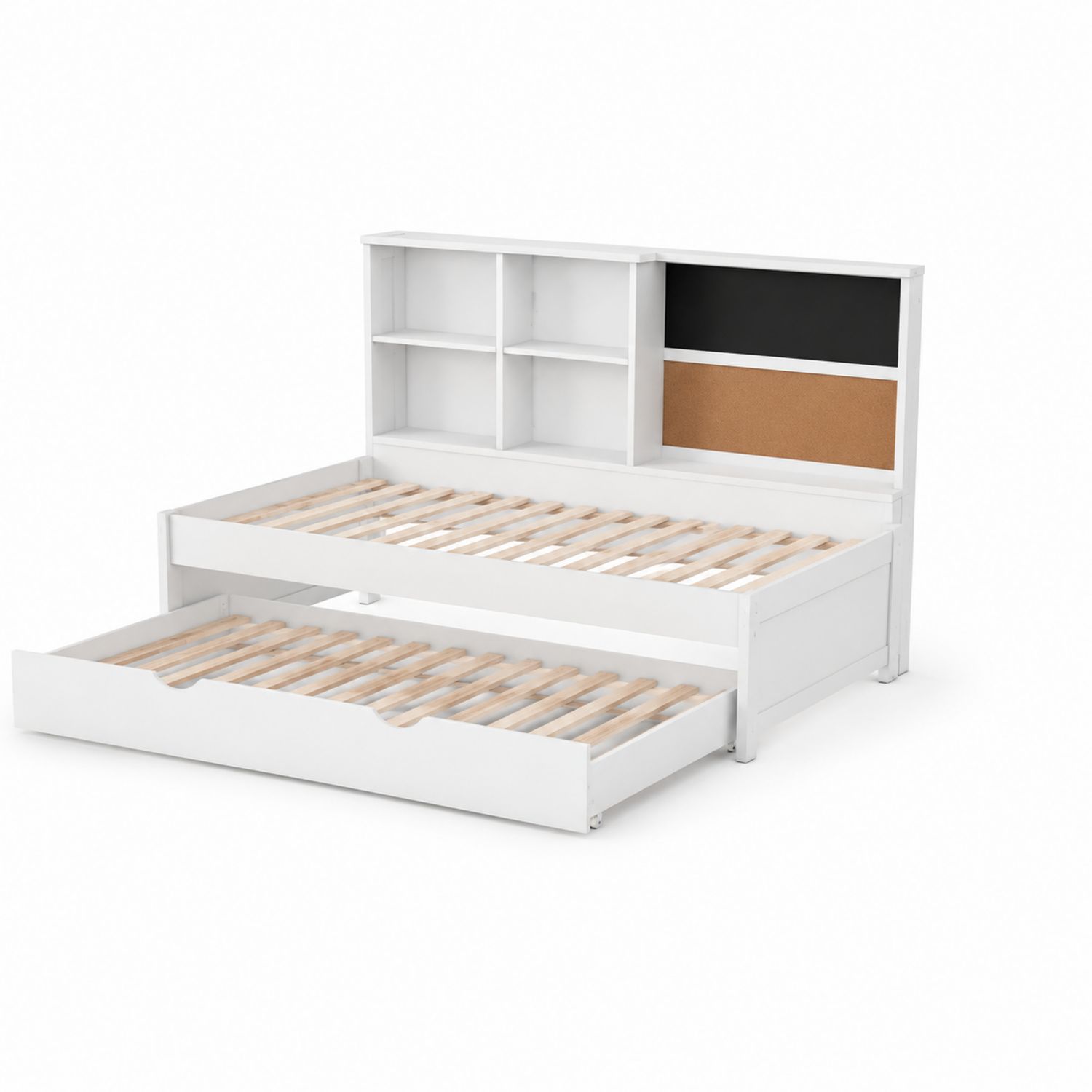 Letto Singolo in Legno Bianco con Cassetto e Libreria