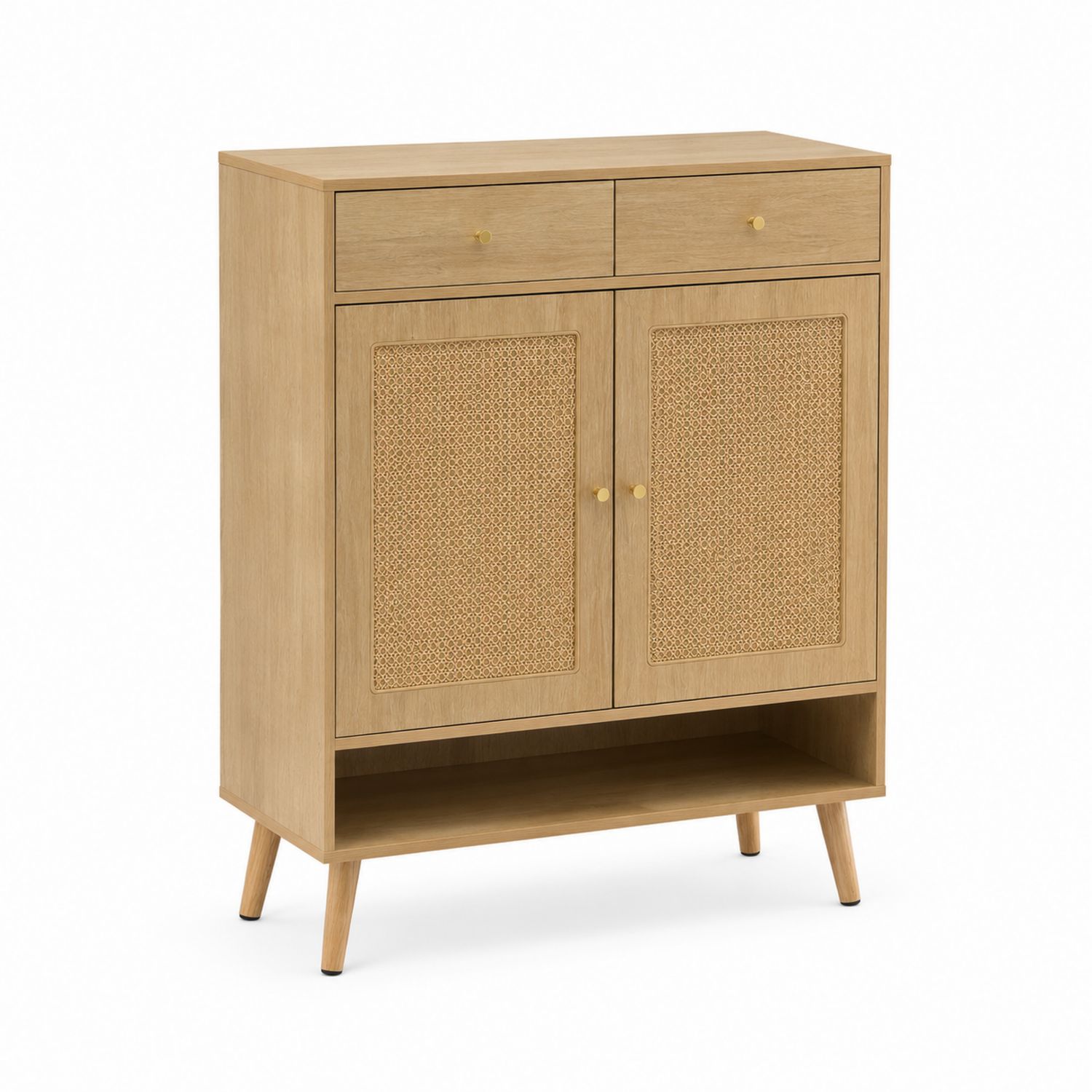 Scarpiera in Legno e Rattan Naturale con Cassetti