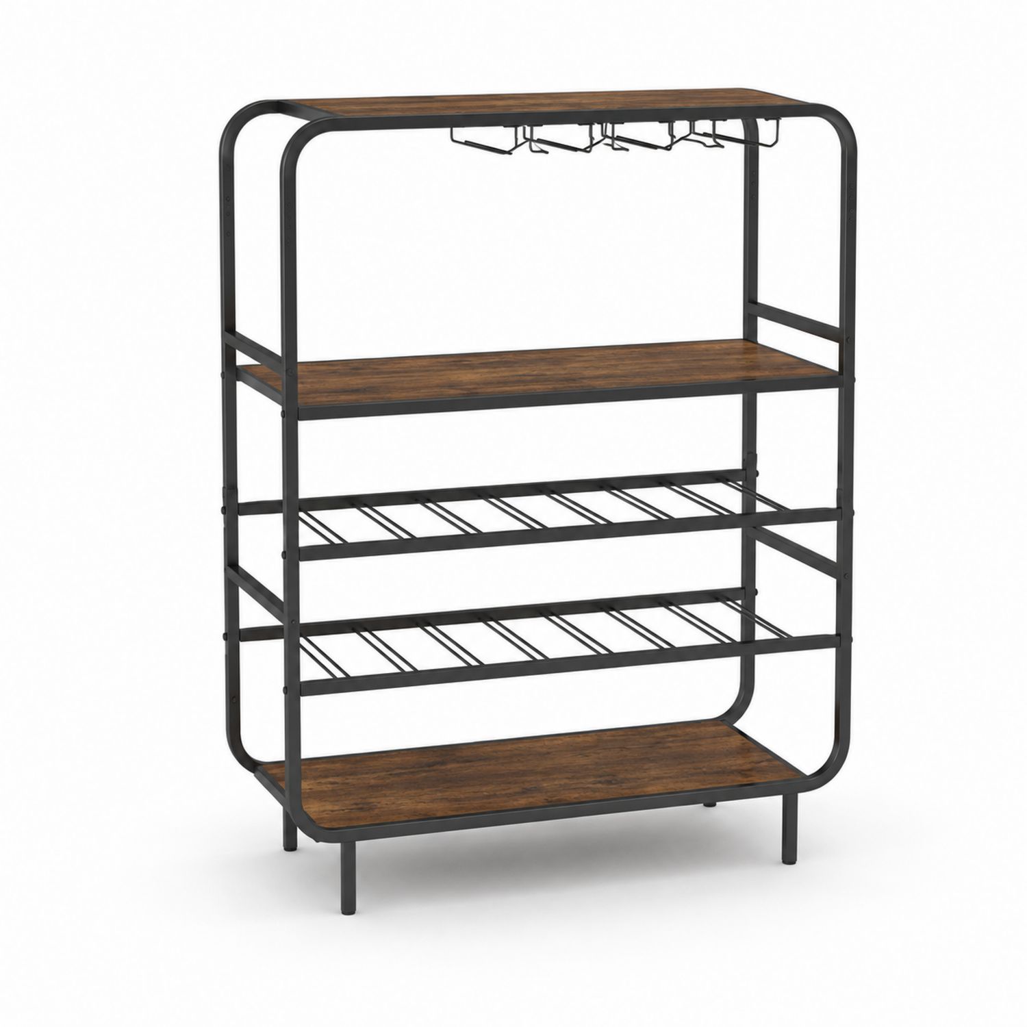 Scaffalatura Portabottiglie in Metallo e MDF con Supporto per Calici