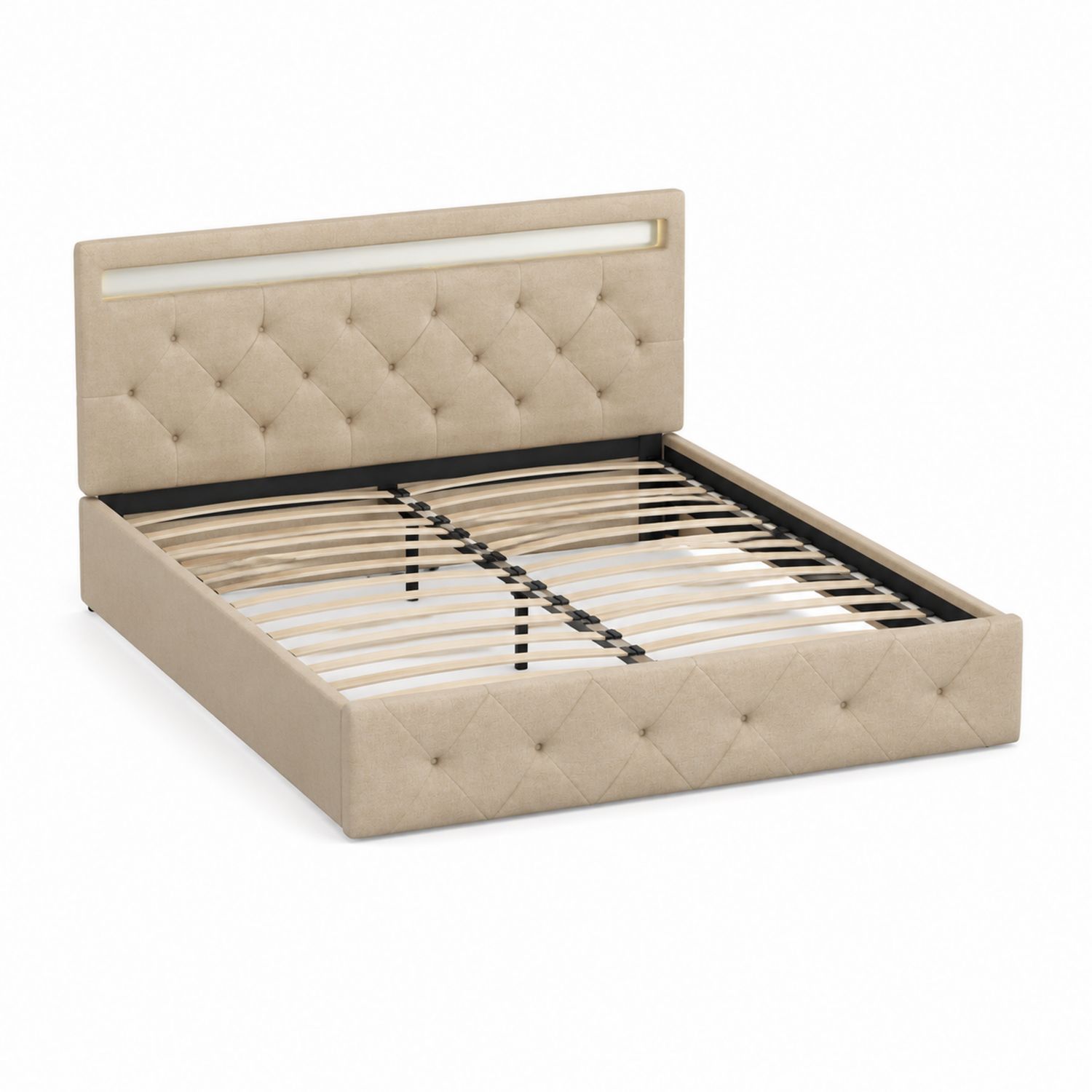 Letto matrimoniale imbottito beige con testiera trapuntata 160x200 cm