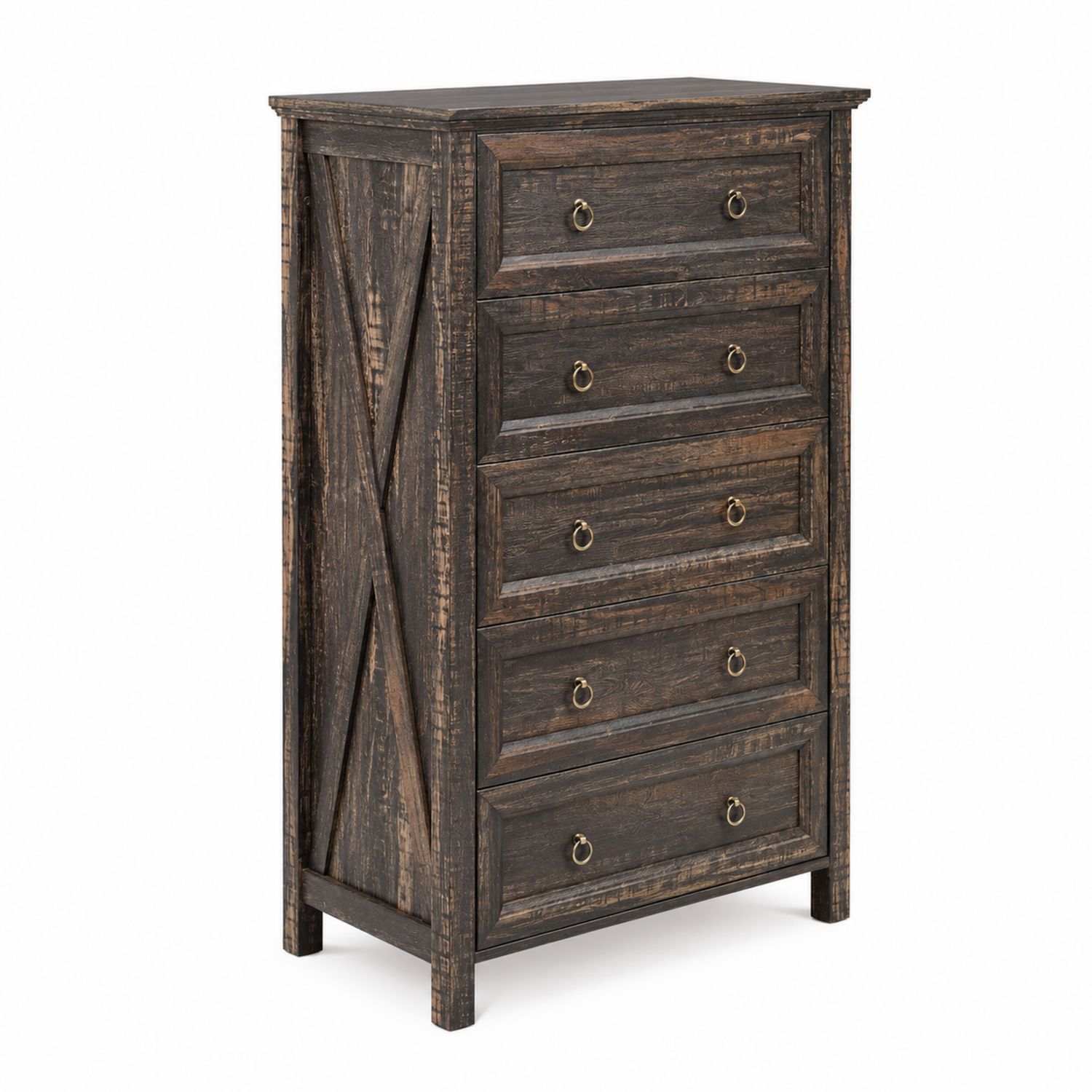 Cassettiera in Legno Massello Marrone con 5 Cassetti