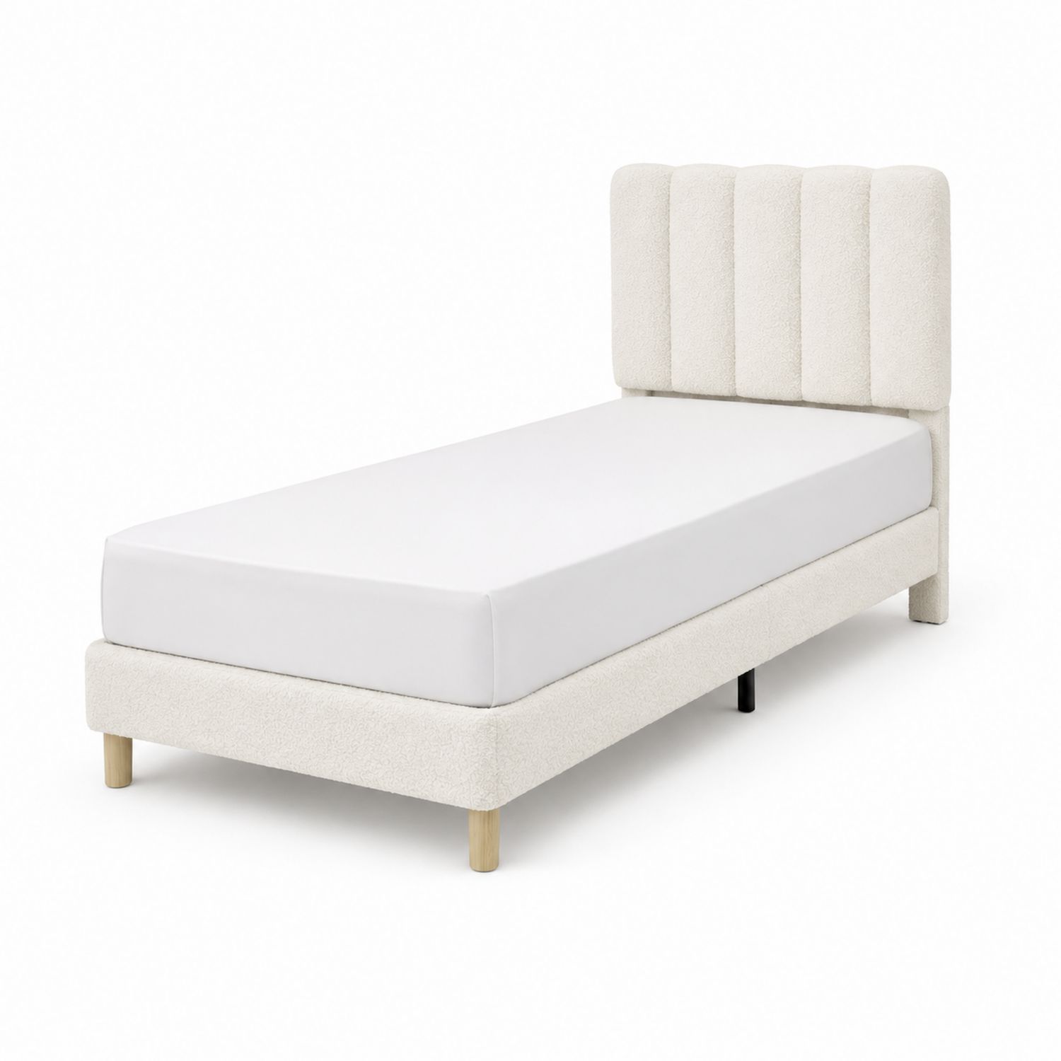 Letto singolo imbottito in tessuto bouclé bianco 200x100 cm