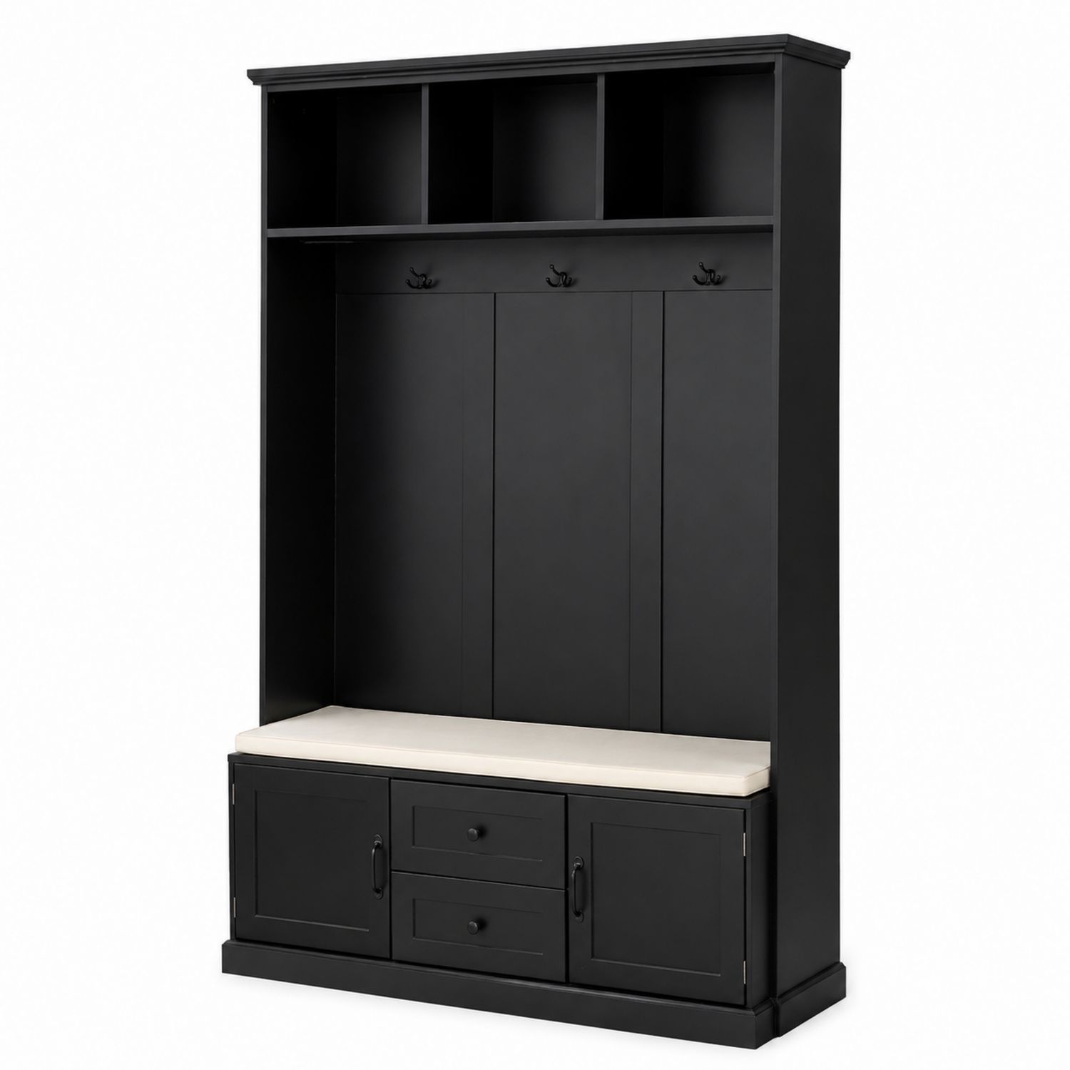 Appendiabiti Ingresso in Legno con Cuscino e Vano Contenitore Nero