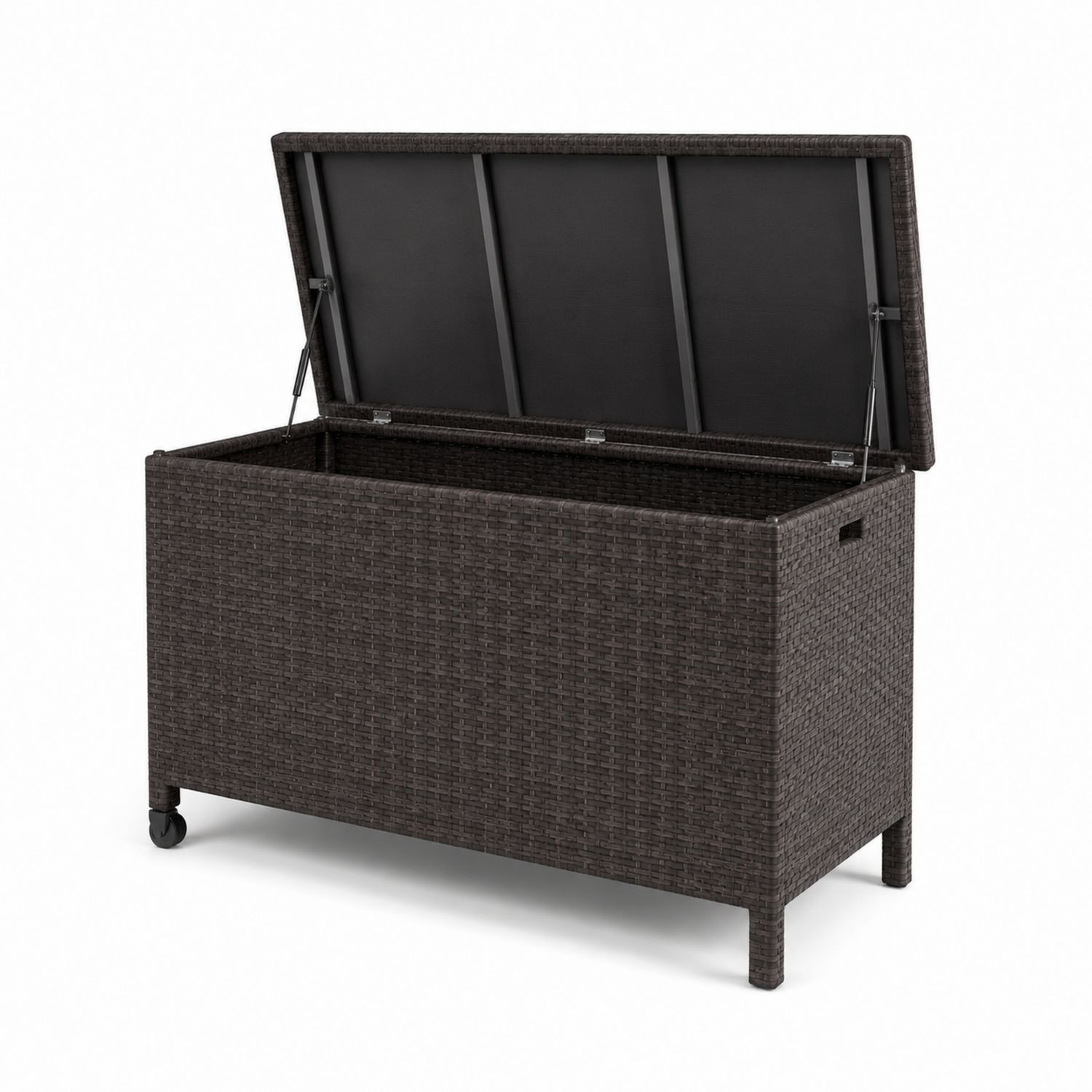 Contenitore da Esterno in Rattan Sintetico Marrone con Ruote