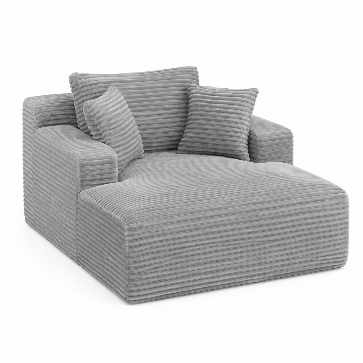 Divano Chaise Longue in Velluto a Coste Grigio con Cuscini