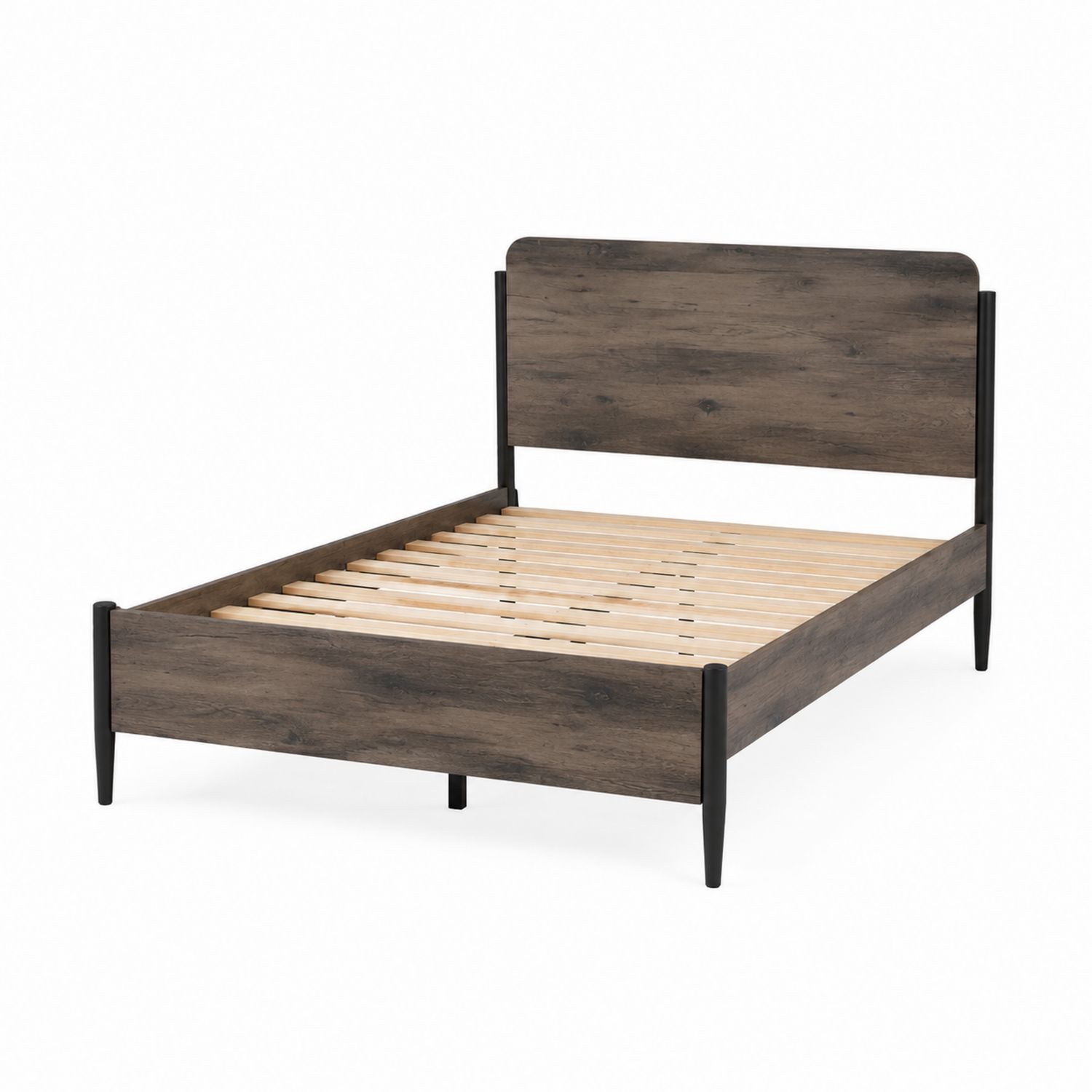 Letto Matrimoniale in Legno Marrone con Struttura a Doghe