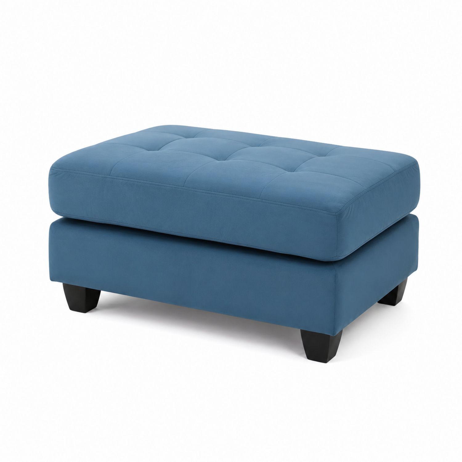 Pouf Rettangolare in Tessuto Microfibra Blu con Gambe Nere