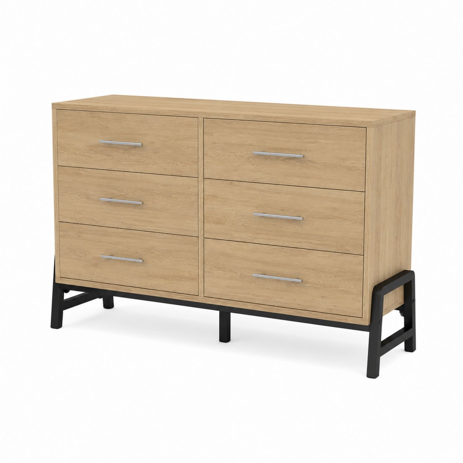 Cassettiera in Legno e Metallo con 6 Cassetti, Colore Naturale e Nero