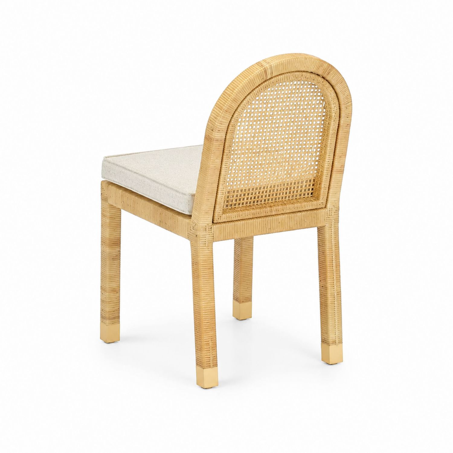 Sedia da pranzo in rattan con seduta in cotone beige
