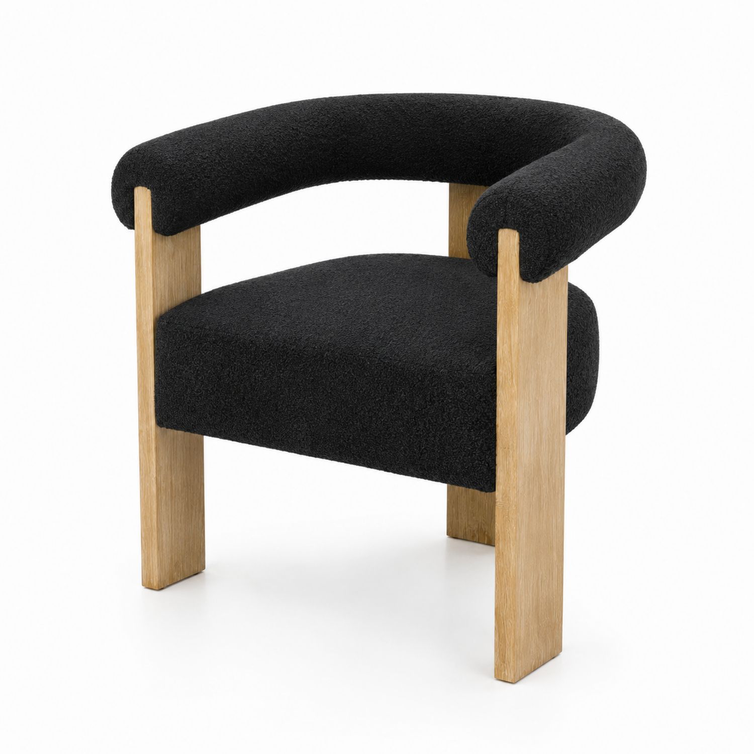 Sedia in Bouclé Nero con Gambe in Quercia