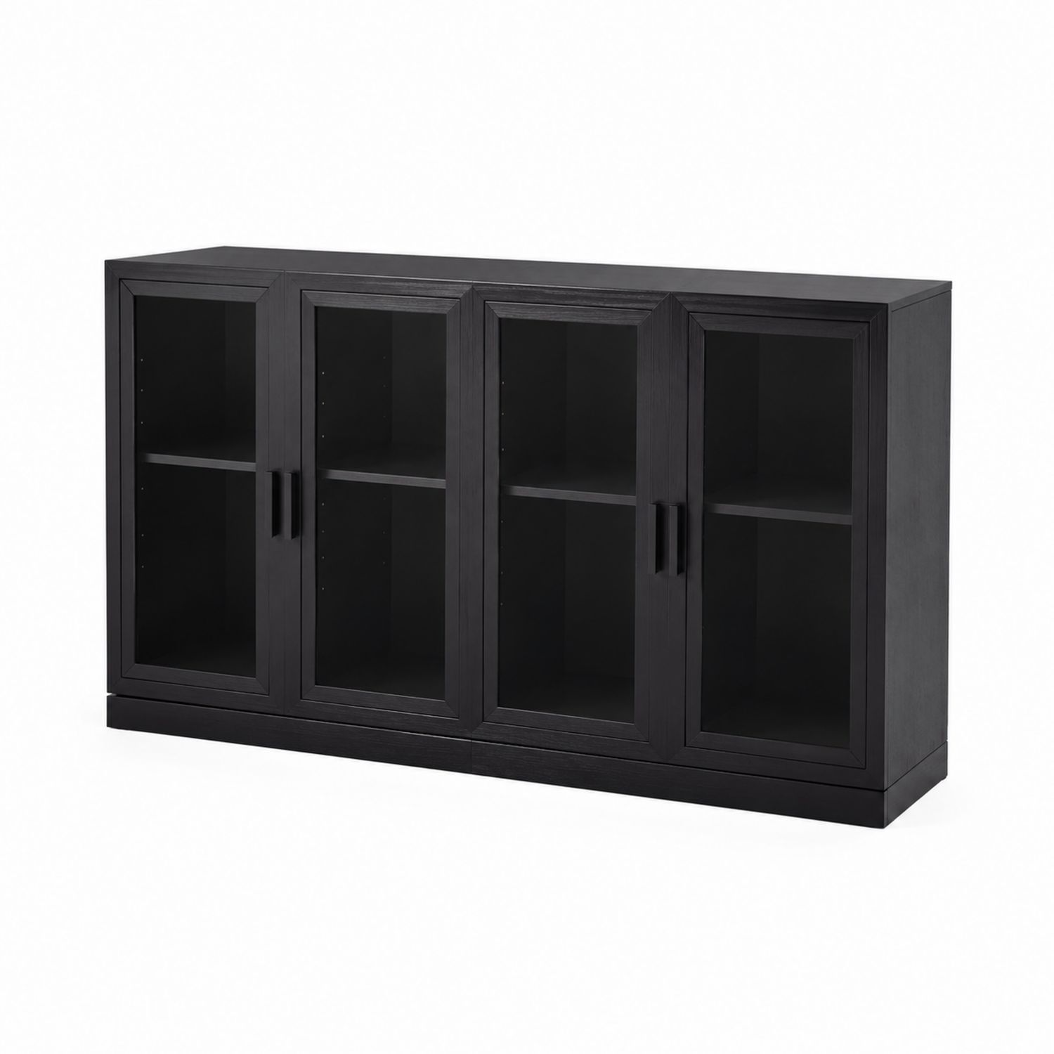 Credenza in legno con ante in vetro temperato nero