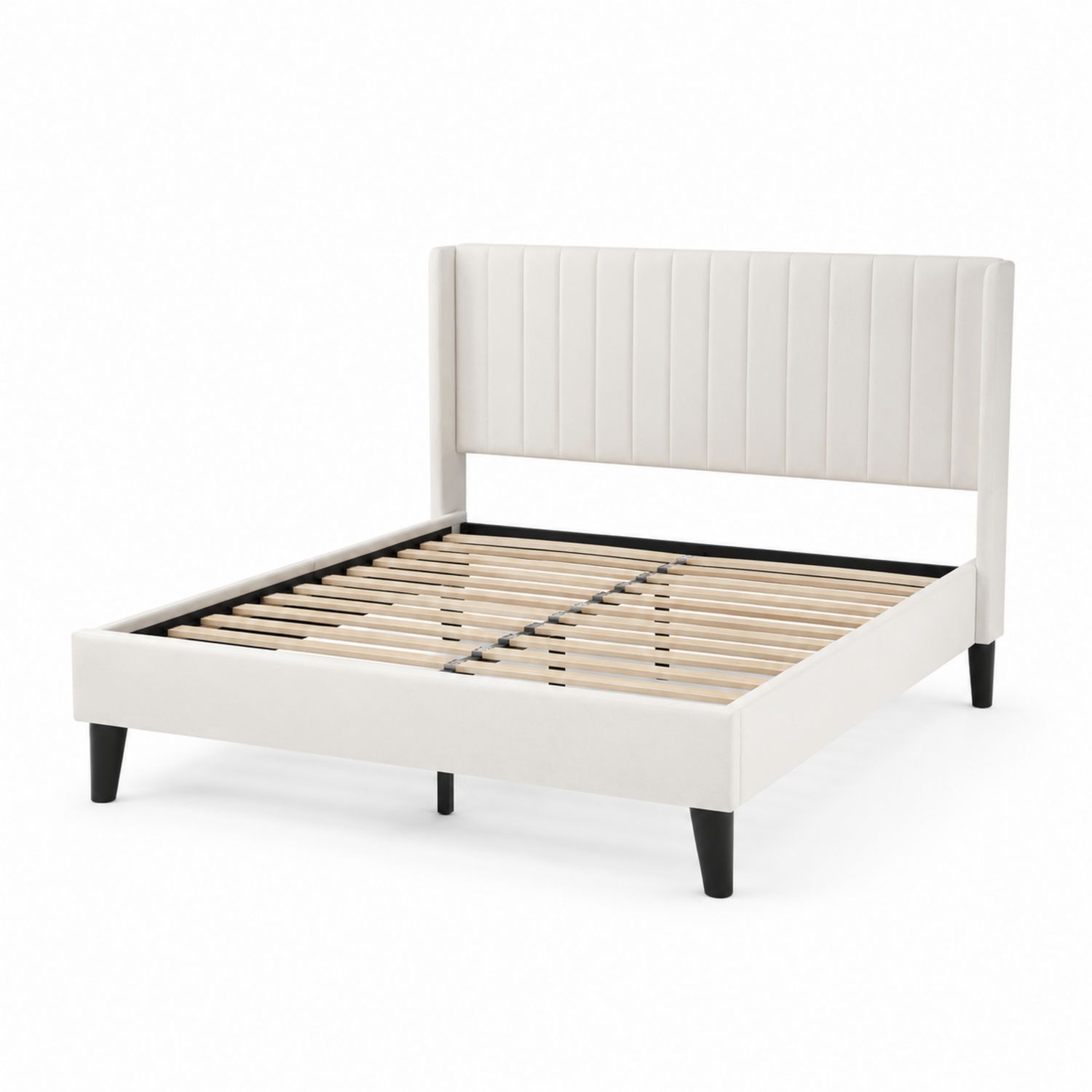 Letto Matrimoniale con Rivestimento Tessile Crema