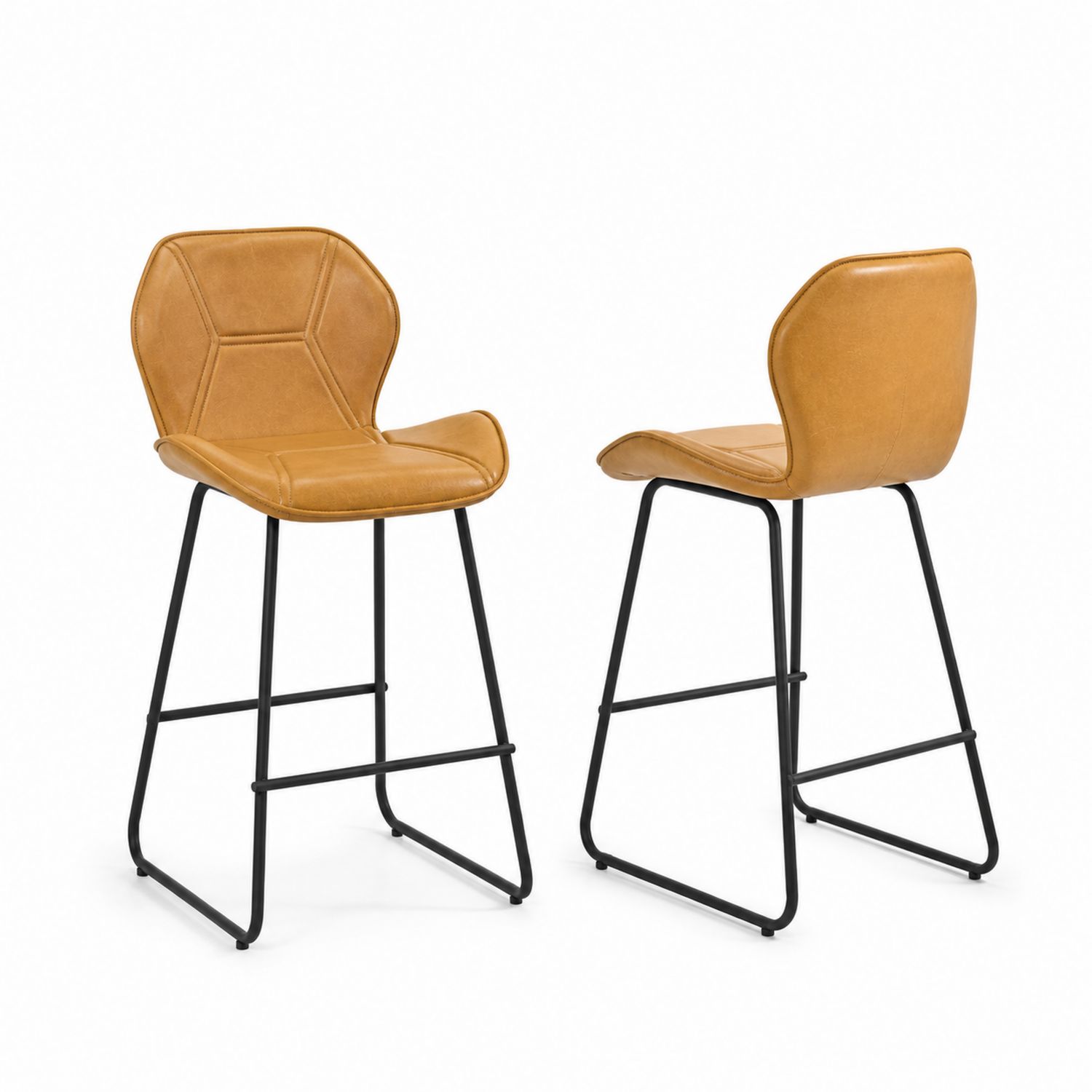 Set di 2 sgabelli in pelle sintetica marrone e metallo nero