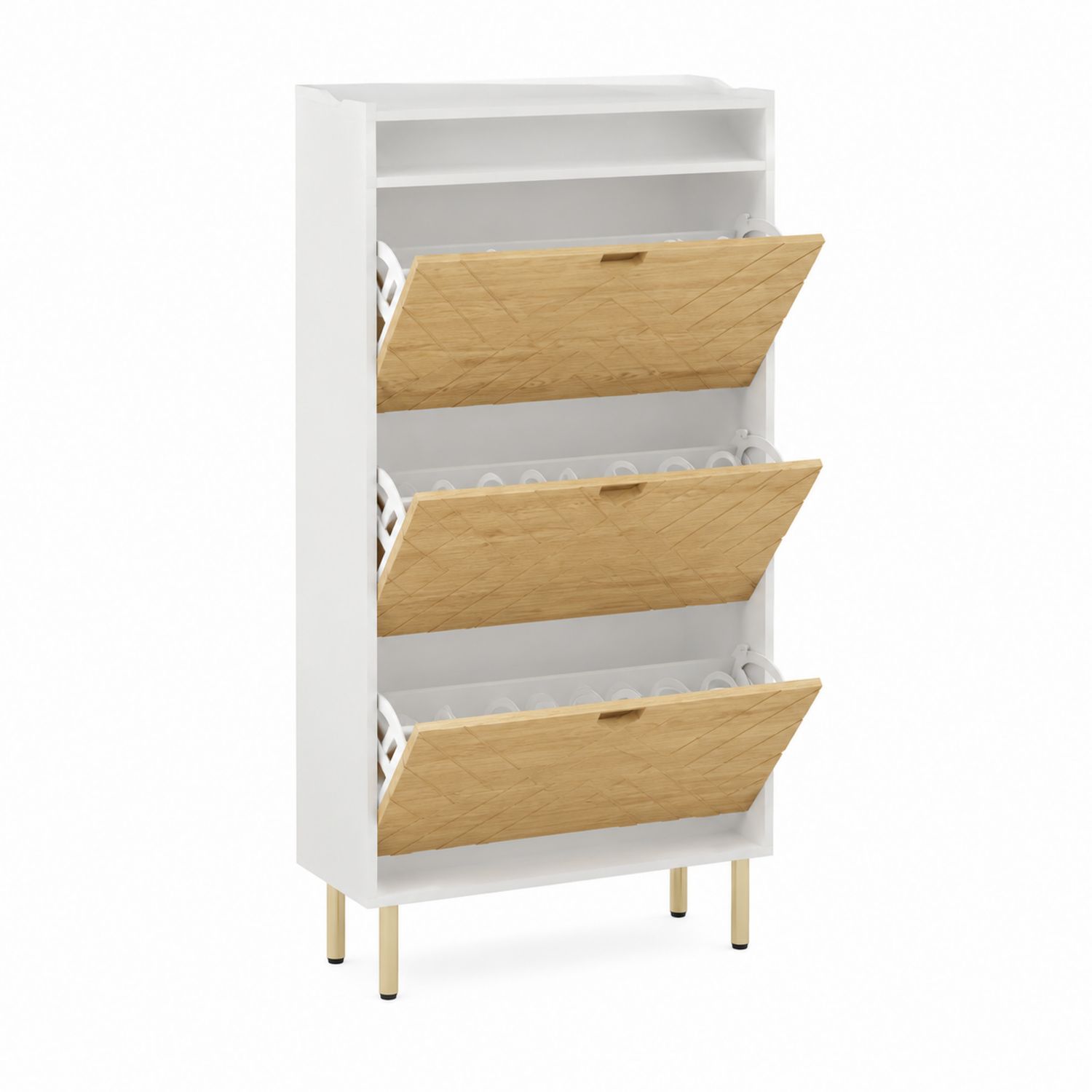 Scarpiera MDF e Metallo a Tre Scomparti H120 x L60 x P25 cm