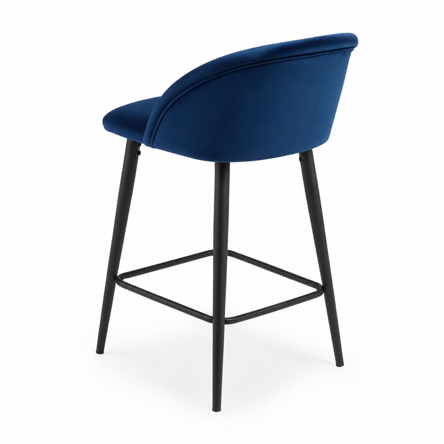Sgabello in velluto blu con gambe in metallo