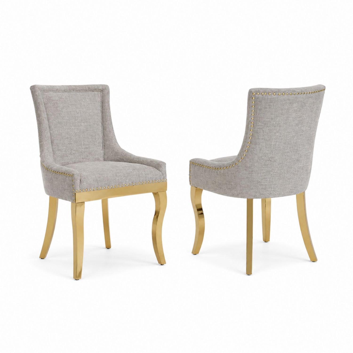 Set di Sedie in Tessuto Grigio con Gambe Metalliche Dorate