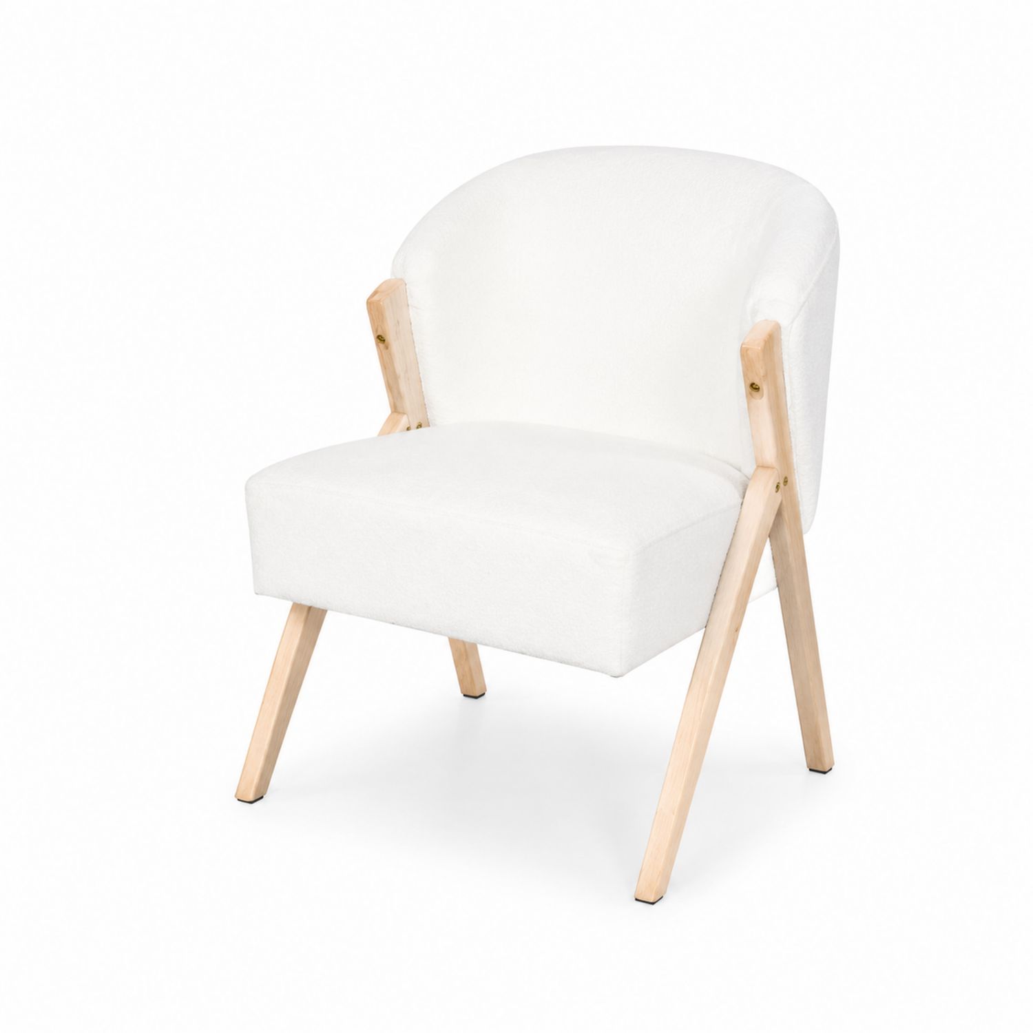 Sedia in tessuto poliestere bianco con gambe in legno