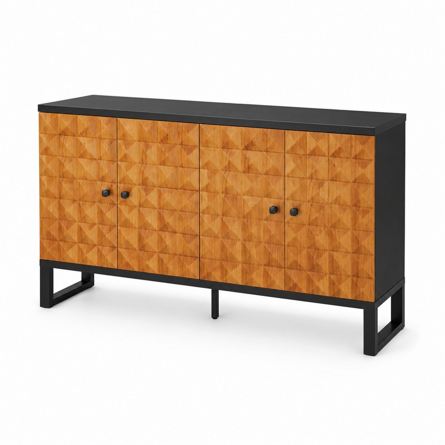 Credenza in Legno con Telaio in Metallo e Finitura Geometrica