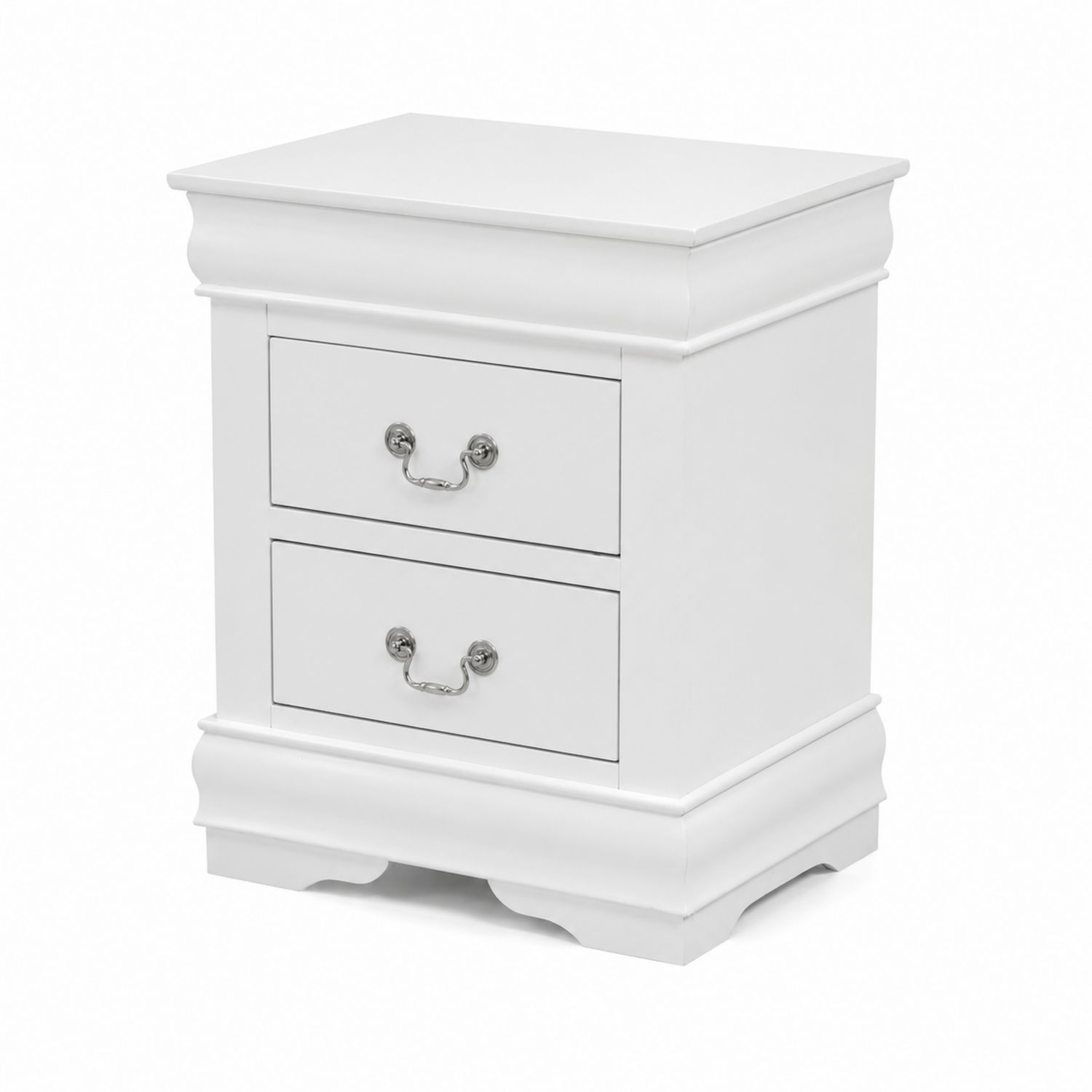 Comodino in legno MDF bianco con 2 cassetti