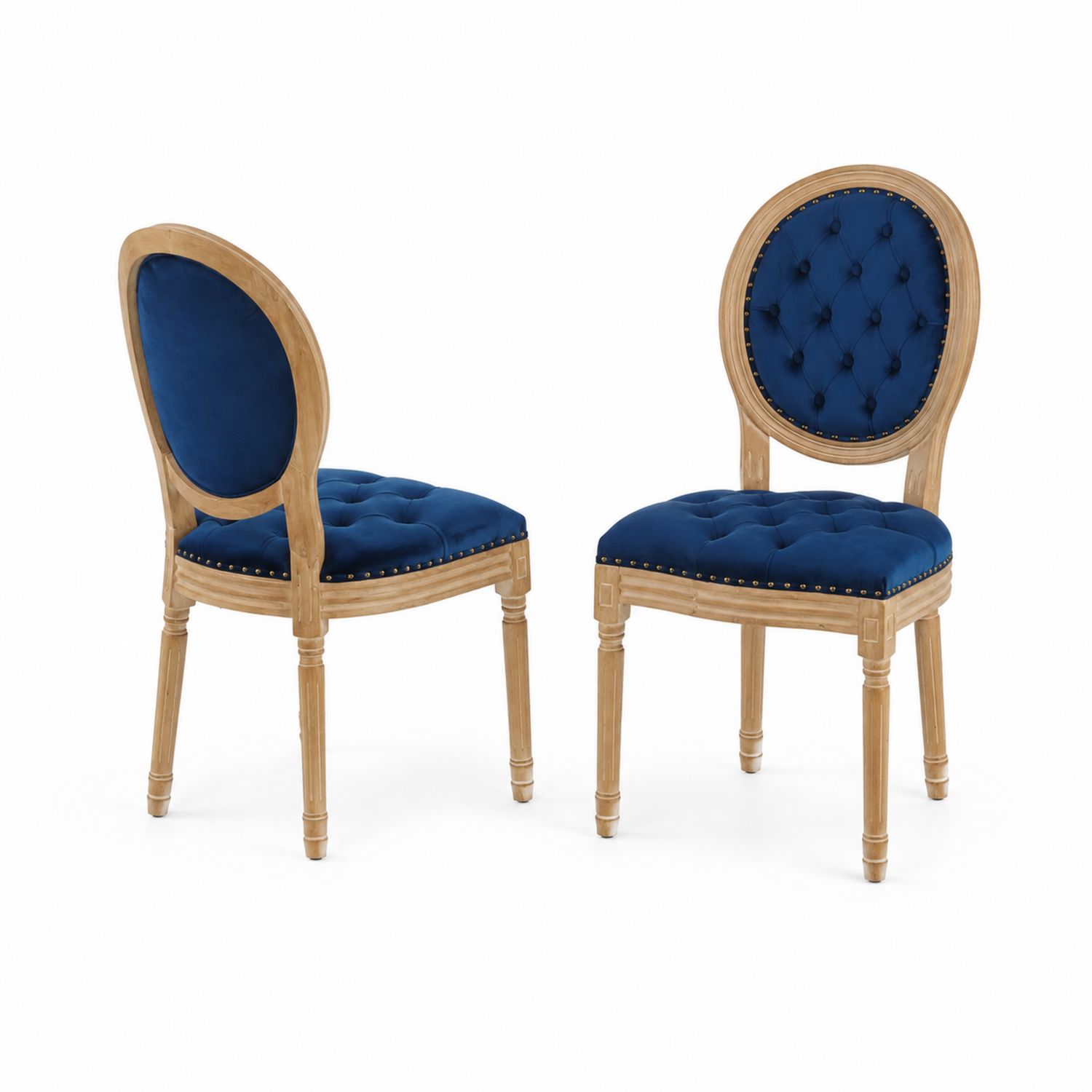 Set di Sedie in Legno e Velluto Blu